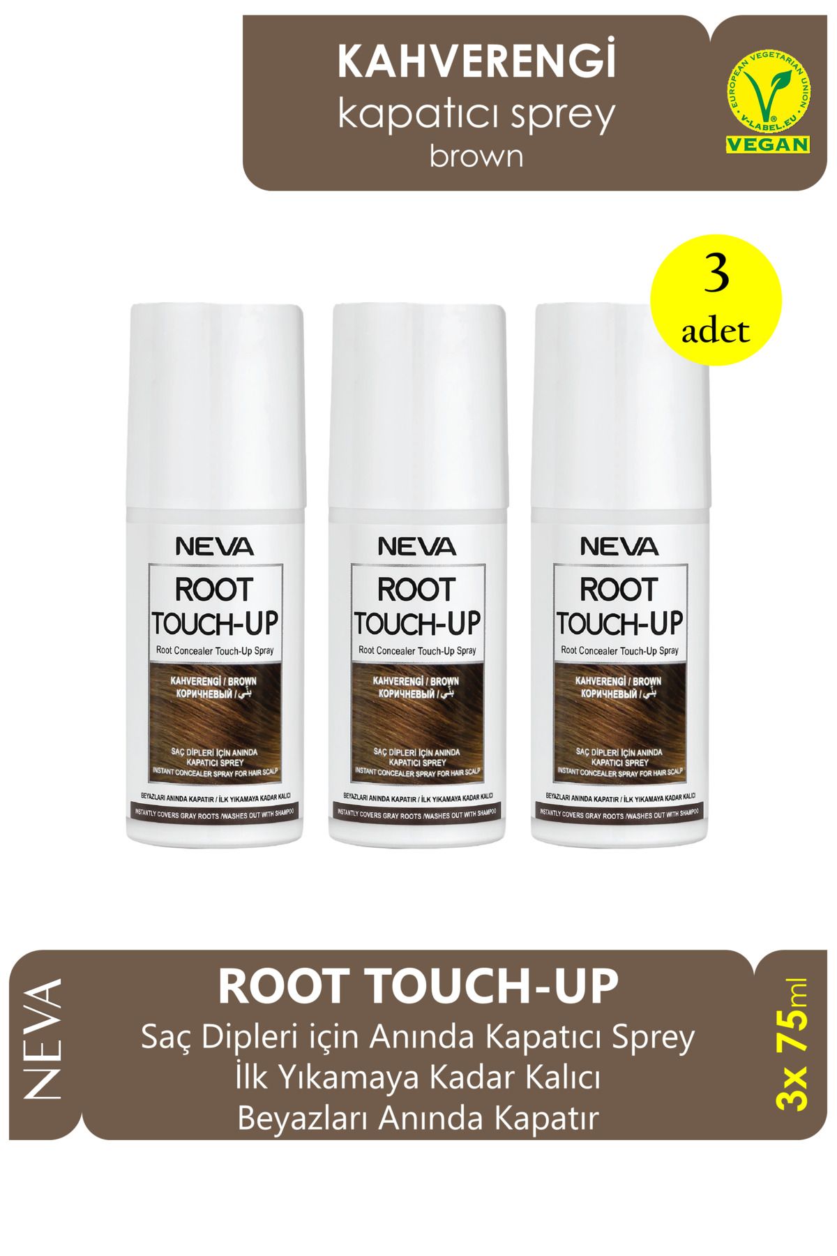 اسپری کانسیلر نوا روت تاچ آپ 75 میلی لیتری قهوه ای 3 عدد Root Touch-Up