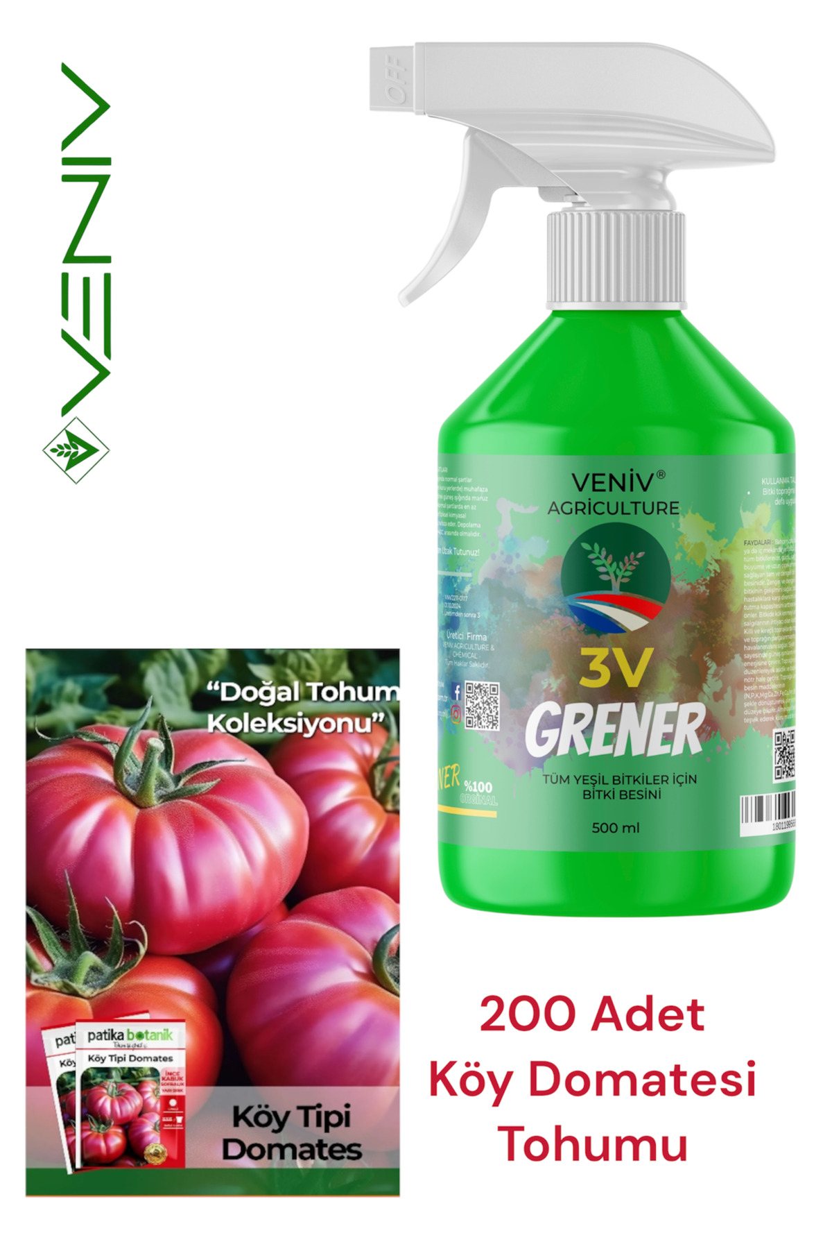 3V Grener 500 ml + 200 Village Tomato Seeds | Natural and Powerful Cultivation