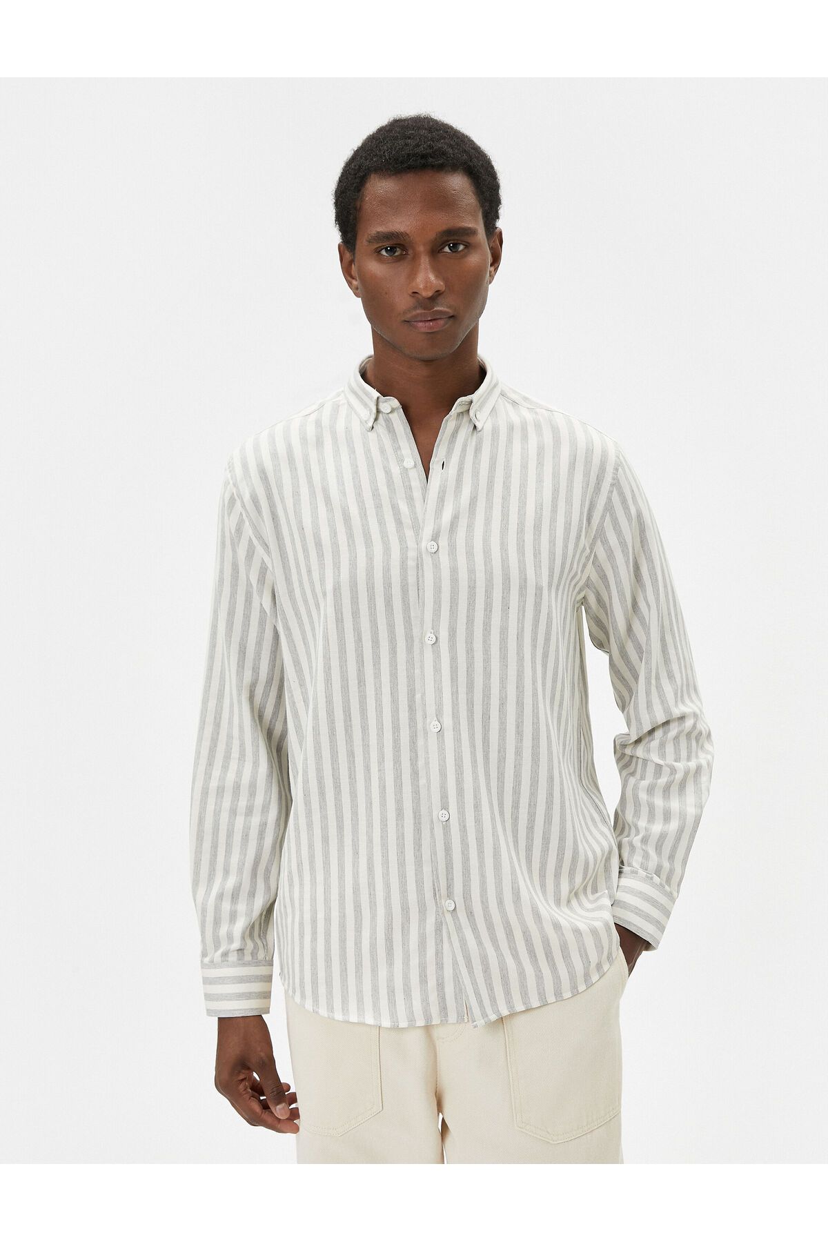Koton-Slim Fit Shirt Classic Collar Buttoned Long Sleeve 3