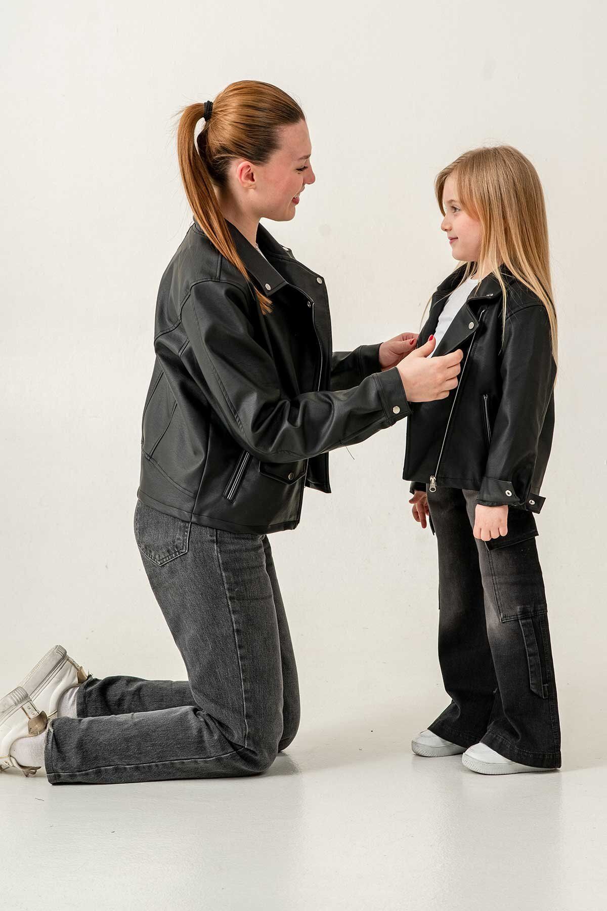 Gold Class Kidswear-Mother and Daughter Combination Zippered Leather Jacket (Add 2 Pieces to the Cart for Combination) 2