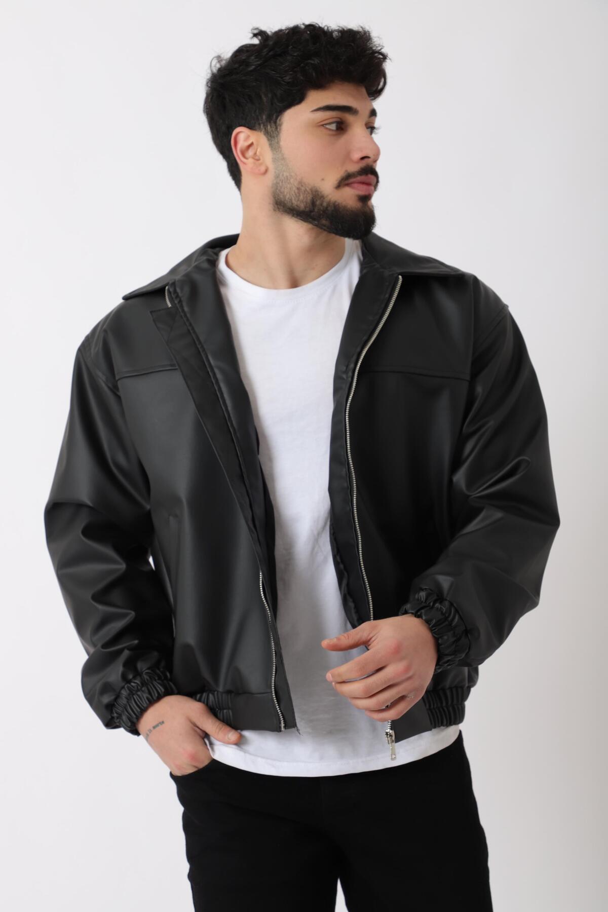 Stilkombin  Yakalı Bel Lastikli Suni Deri Mont 1787_50446 - Görsel 2