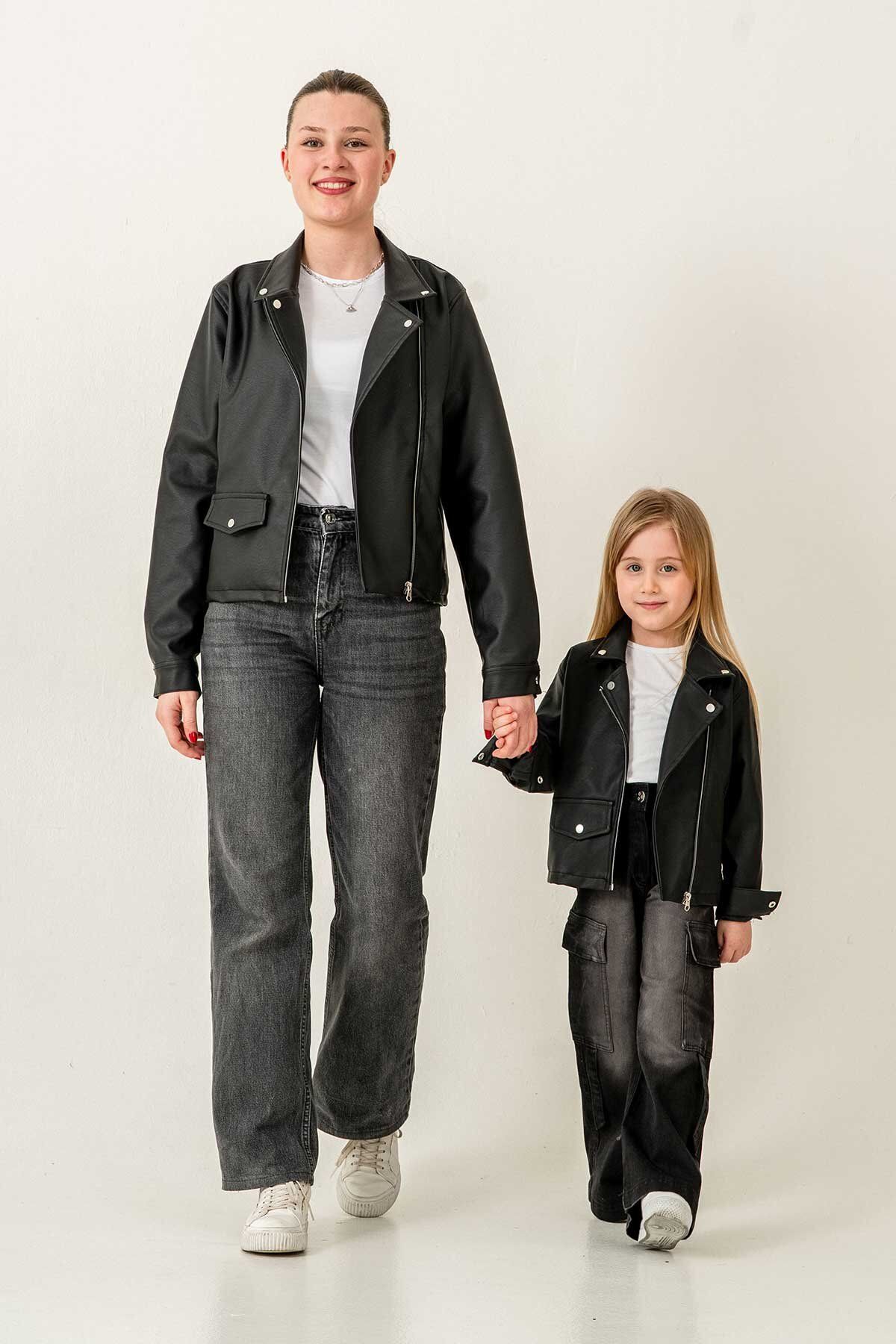 Gold Class Kidswear-Mother and Daughter Combination Zippered Leather Jacket (Add 2 Pieces to the Cart for Combination) 4