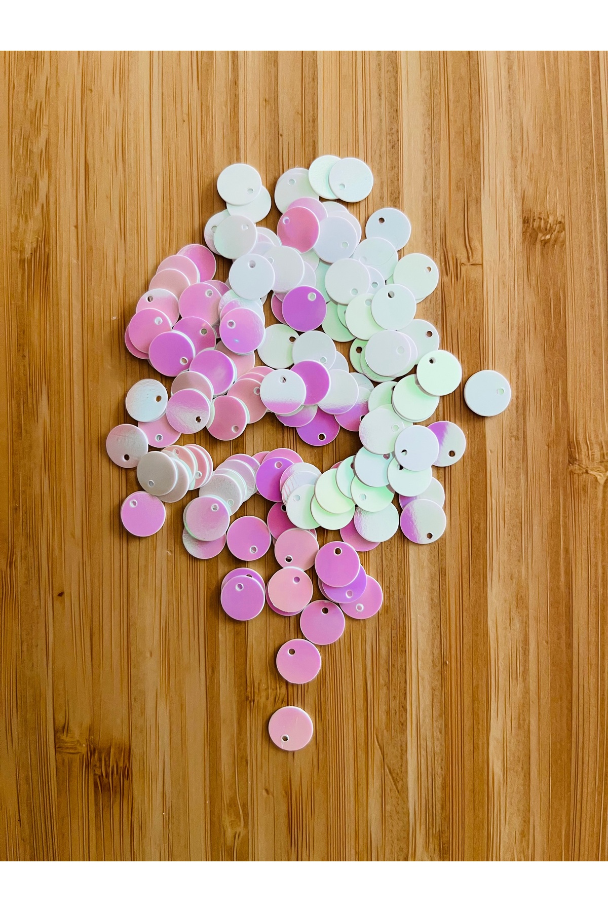 Side Hole Janjan White Oya, Evening Dress, Towel, Dowry, etc. Plastic Hand Embroidered Sequins 8mm. 20gr. 700 Pcs.