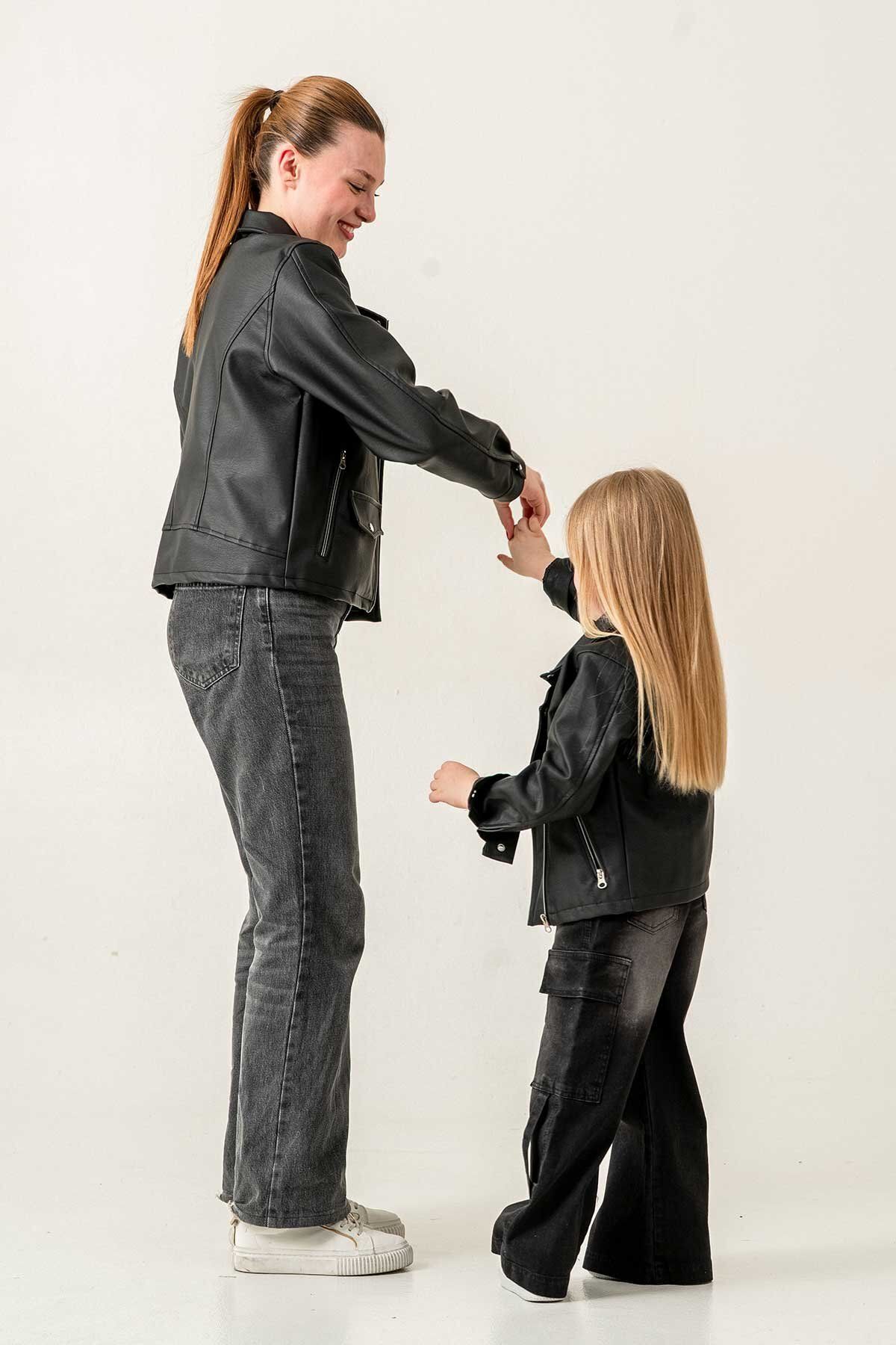 Gold Class Kidswear-Mother and Daughter Combination Zippered Leather Jacket (Add 2 Pieces to the Cart for Combination) 3