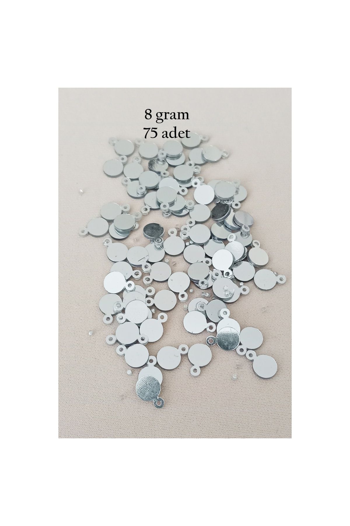 maarketim Oya Abiye Bileklik Kolye Pleksi Metalik Plastik Pul Gümüş Renk 8 gram 75 adet