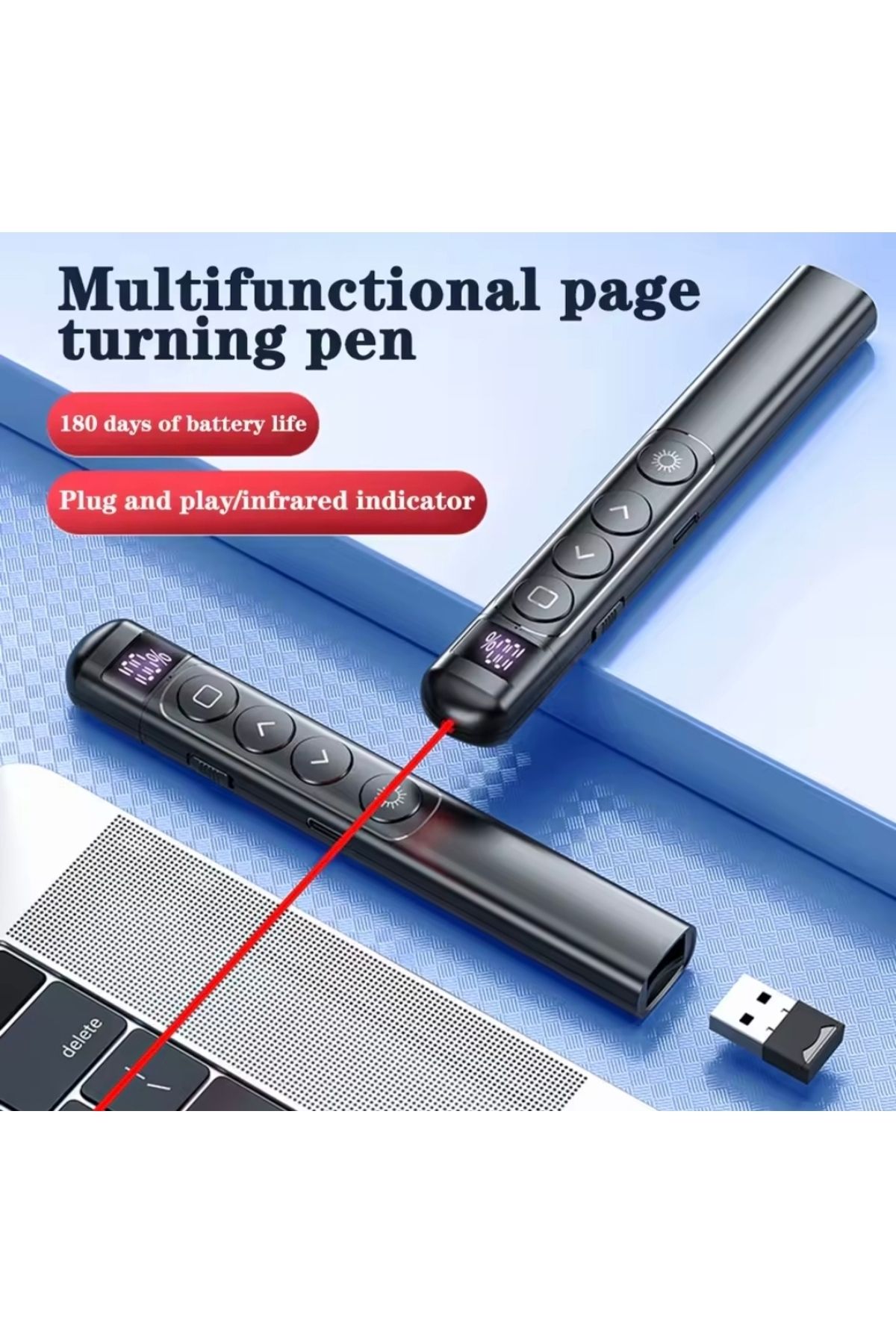 Global S7 Pointer Lazer Sunum Kalemi Şarj Edilebilir Dijital Led Ekran Sunum Kumandası Lazer Tak Çalıştır