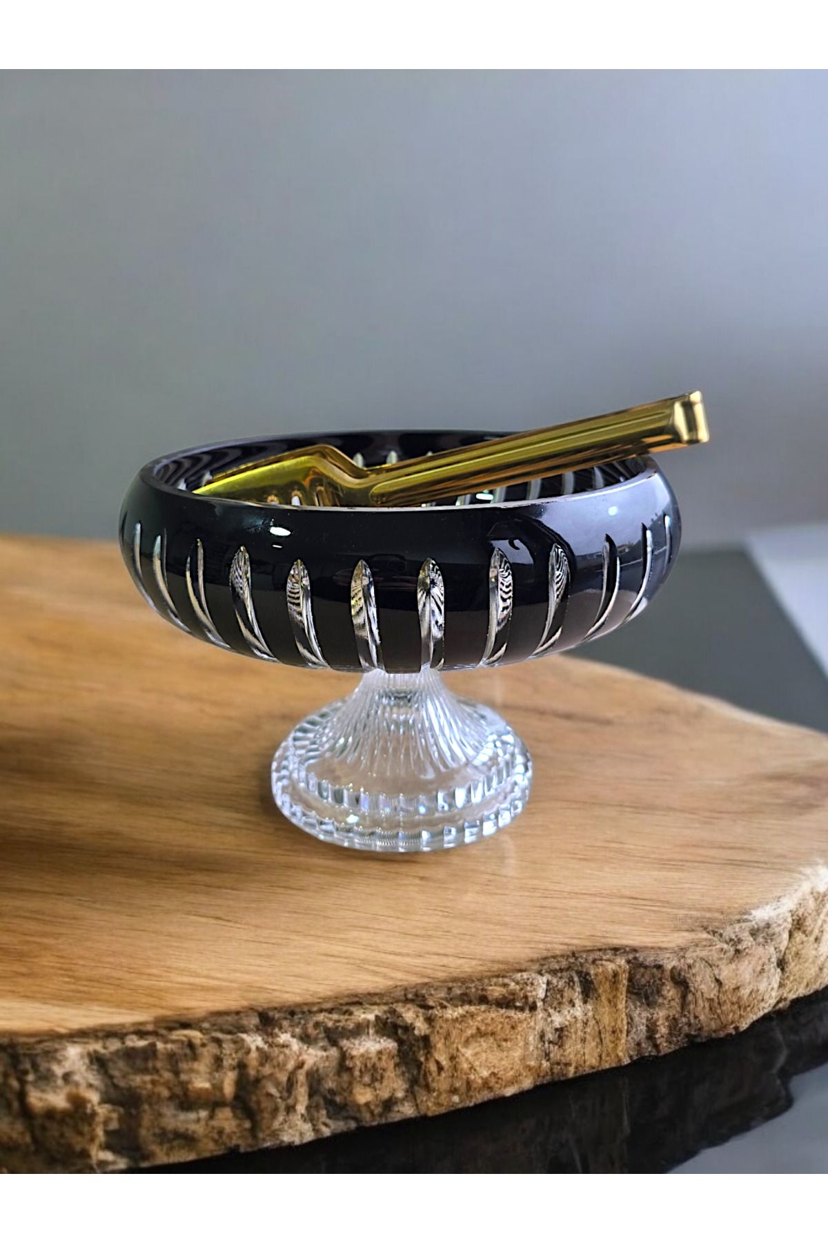 AYZ HOME-Cut Crystal Glass Black Footed Salad Presentation Bowl 22*22 /Fruit Pot/ Decor 2