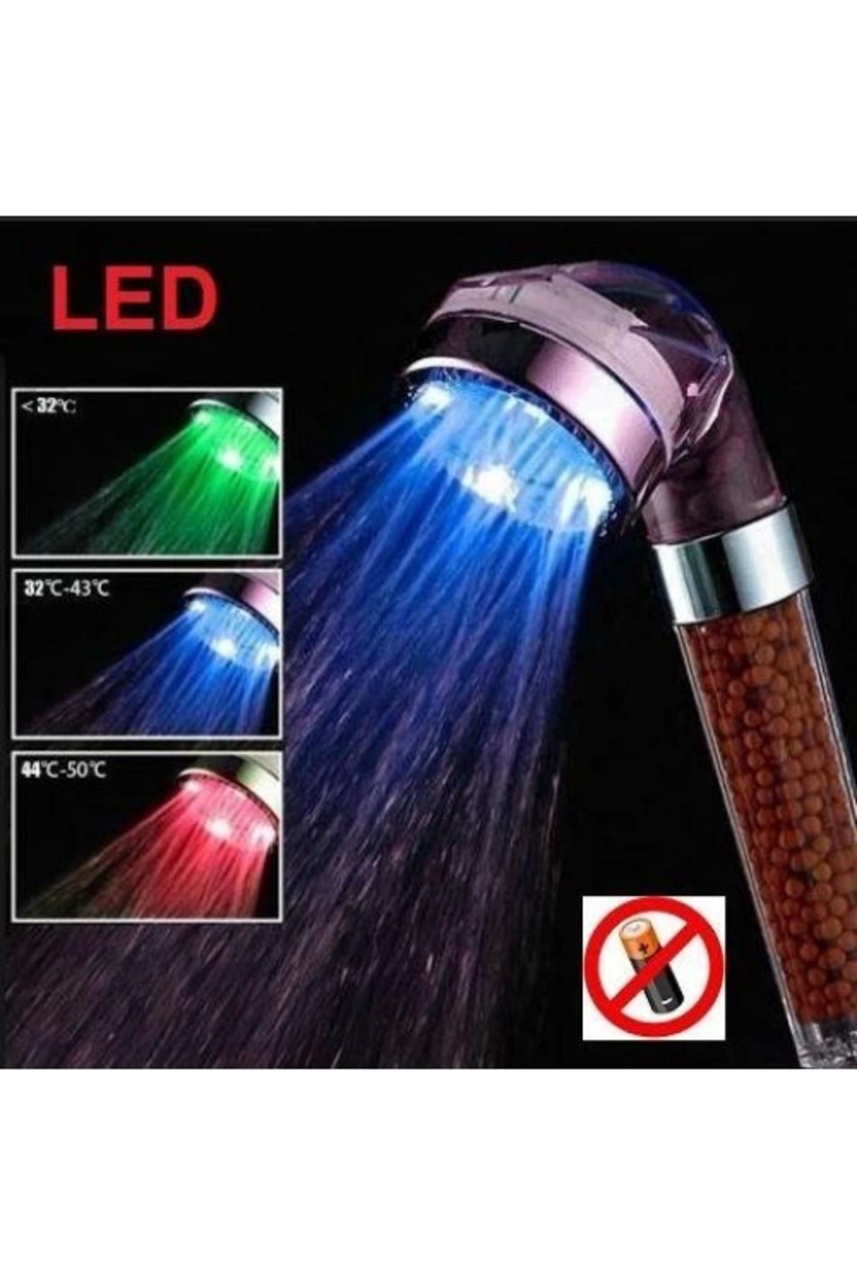 feifei Led Işıklı Banyo Duş Başlığı Su Tasarruflu Duş Fıskiyesi -Pil Veya Elektrik Gerekmez. ( Lisinya )
