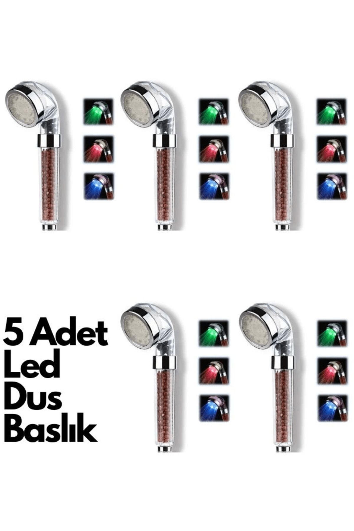 feifei 5 Adet Tasarruflu Boncuklu Ledli Duş Başlık-Pil Veya Elektrik Gerekmez Kinetik Enerjili ( Lisinya )