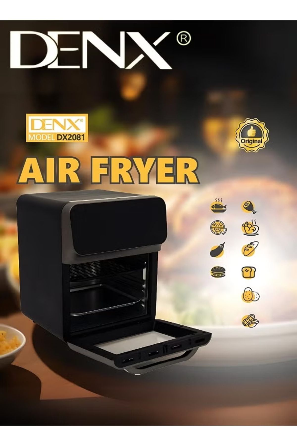 Denx-مقلاة هوائية صحية بدون زيت للقلي/الشواء/الخبز/التحميص سعة 12 لتر قوة 1350 واط 5