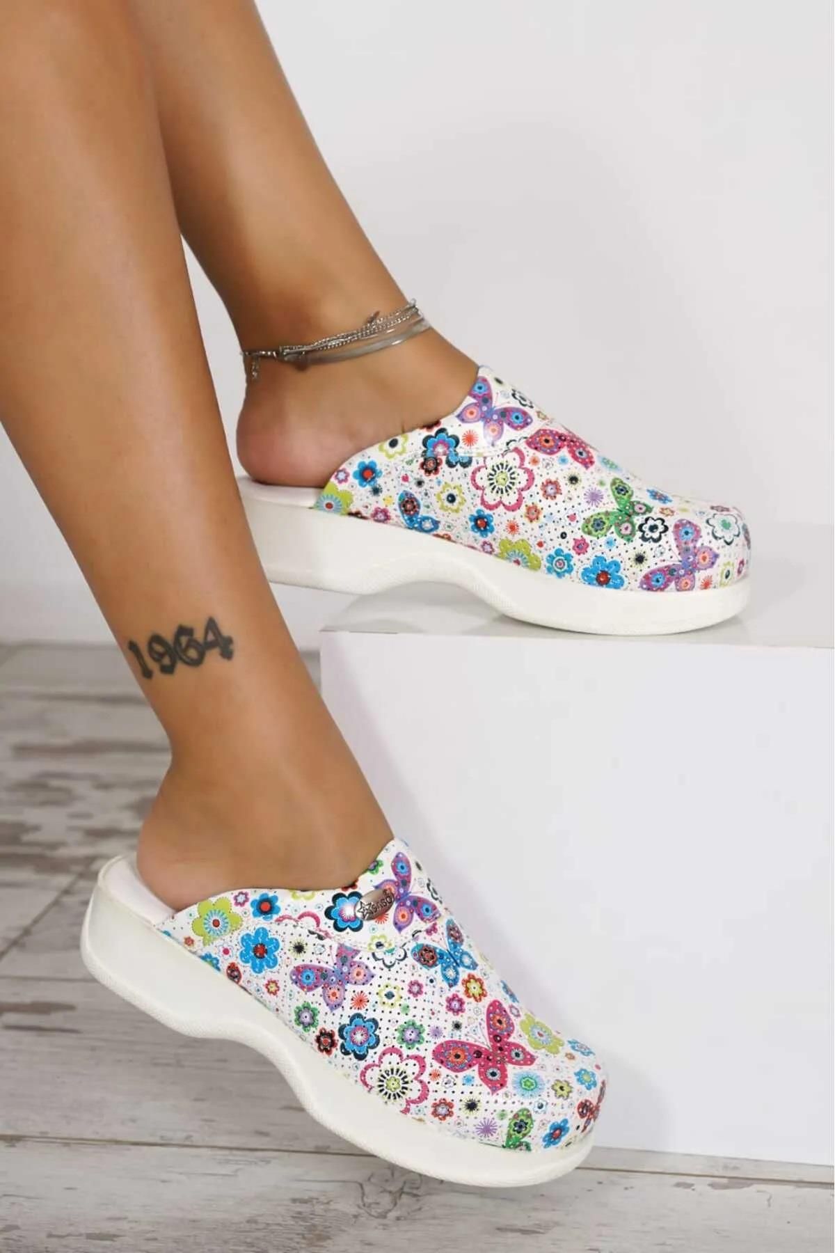 Biocomfort-Women's Floral Orthopedic Sabo Slippers Doctor Slippers Nurse Slippers Chef Slippers 1
