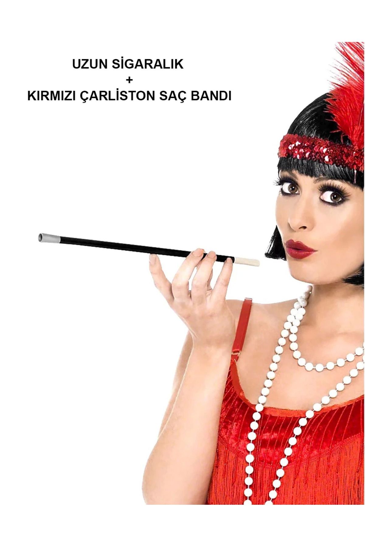 Narnuga 192039ler 199039lar Gatsby Kadın Aksesuar Seti – Kırmızı Charleston Saç Band? - MCT7273-5173