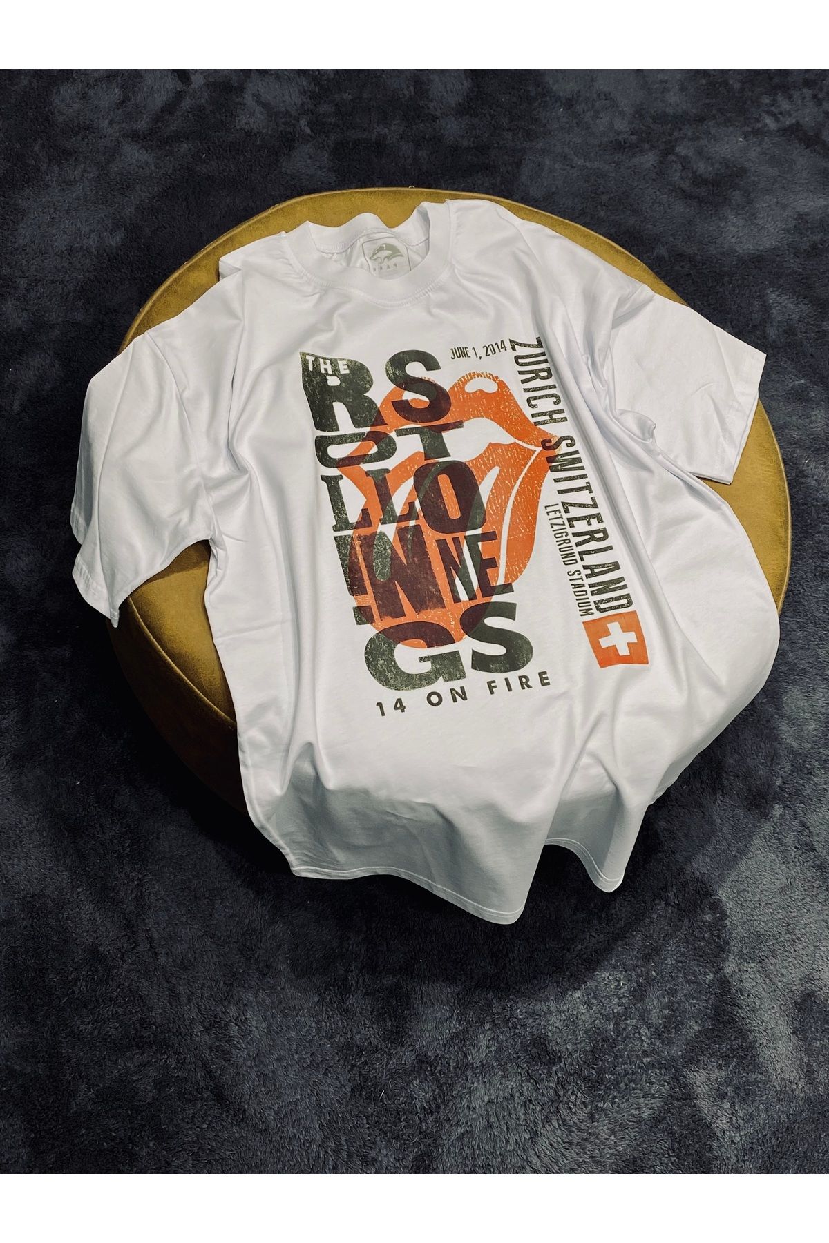 Spark Collection Zurich Retro %100 Pamuklu Relax Kalıp Bisiklet Yaka Beyaz Tshirt