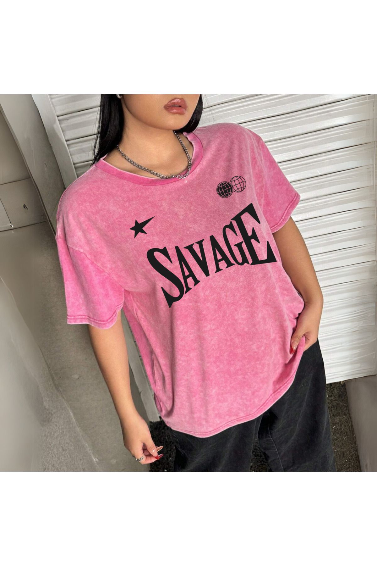 Touz Moda Yıkamalı Savage Oversize Vintage T-shirt