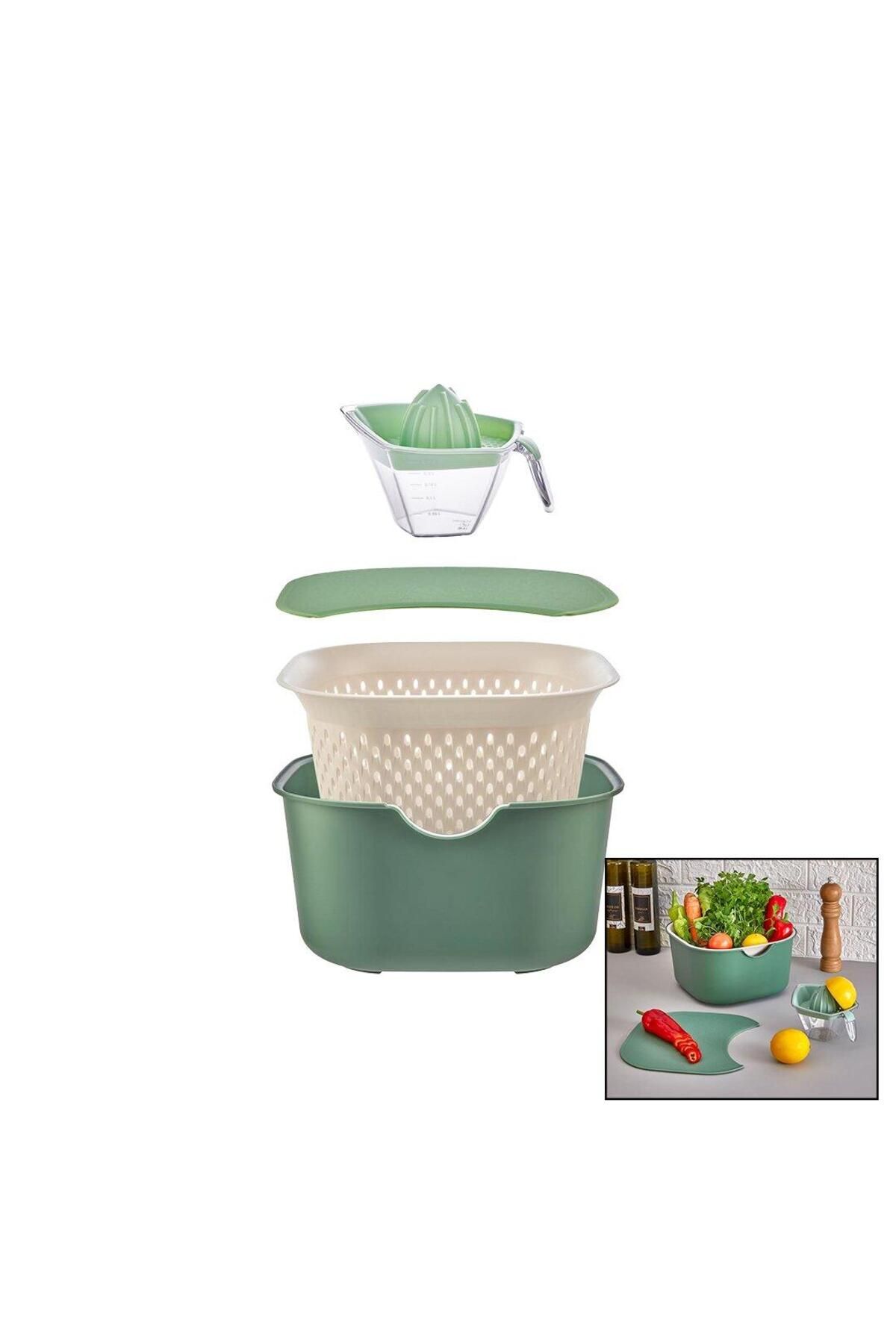 Narnuga YEŞİL 5PCS MUTFAK SETİ PLS.KARIŞTIRMA KAP=4LT - SÜZGEÇ=3.5LT - KESİM PANO - S - MCT6855-8372