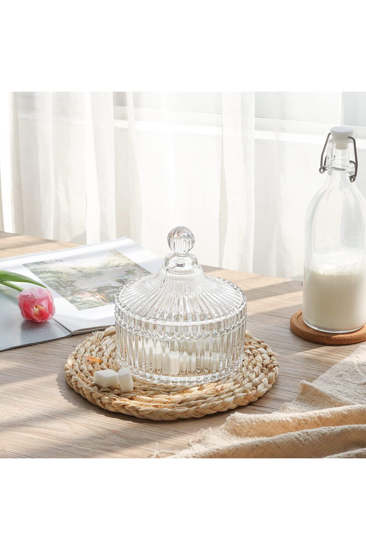 Home Zone-وعاء حلوى كريستالي مع غطاء، وعاء حلوى زجاجي، هدية لأعياد الميلاد، ذكرى الزواج، عيد الأم 3