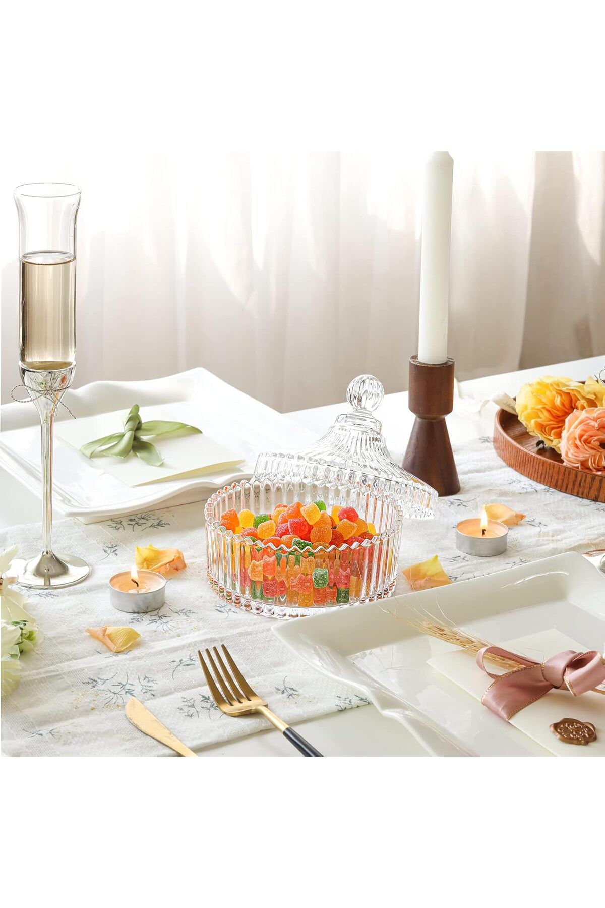 Home Zone-وعاء حلوى كريستالي مع غطاء، وعاء حلوى زجاجي، هدية لأعياد الميلاد، ذكرى الزواج، عيد الأم 8