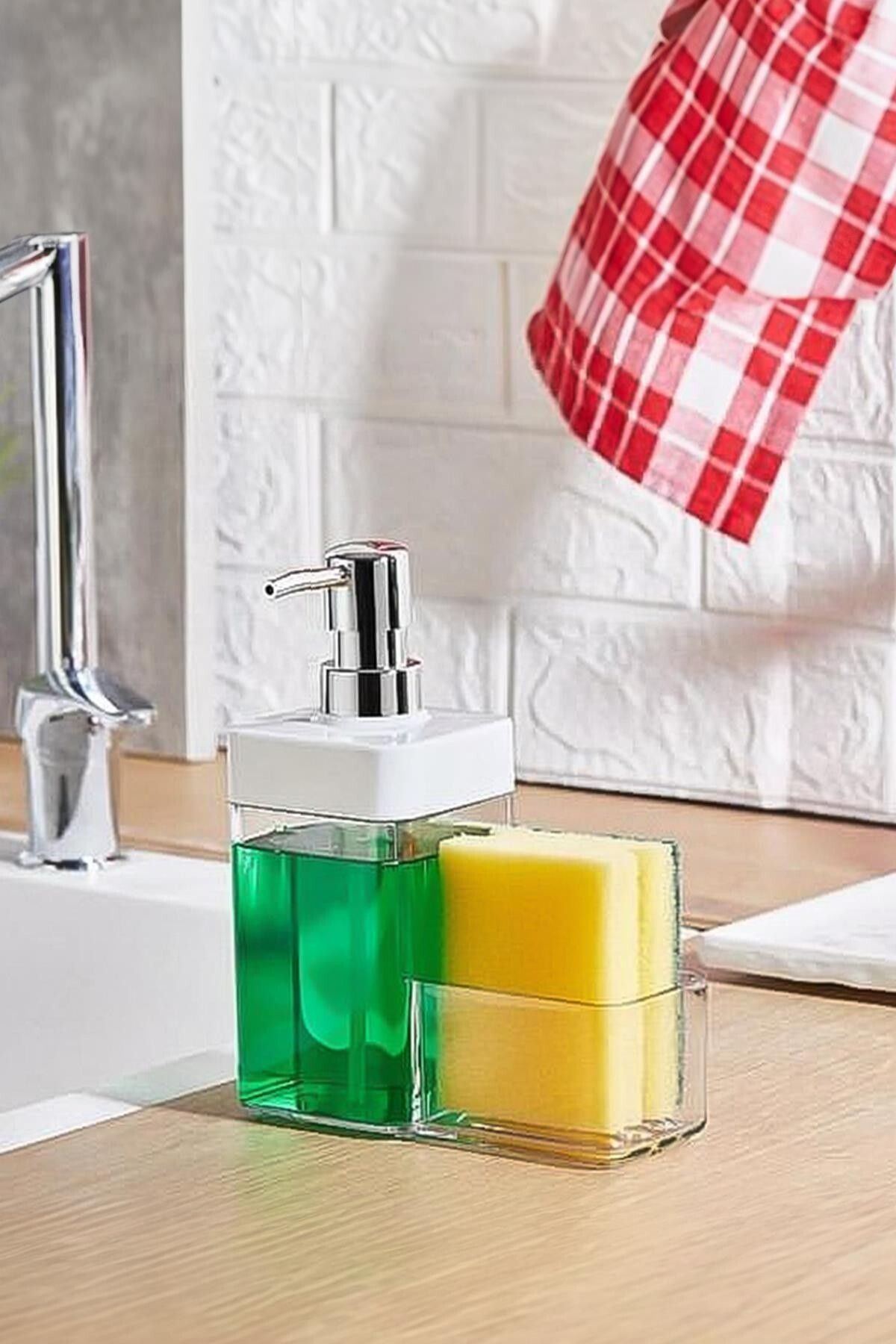 Depa-Dozator de sapun lichid de culoare alba cu recipient pentru burete 450 ml 2