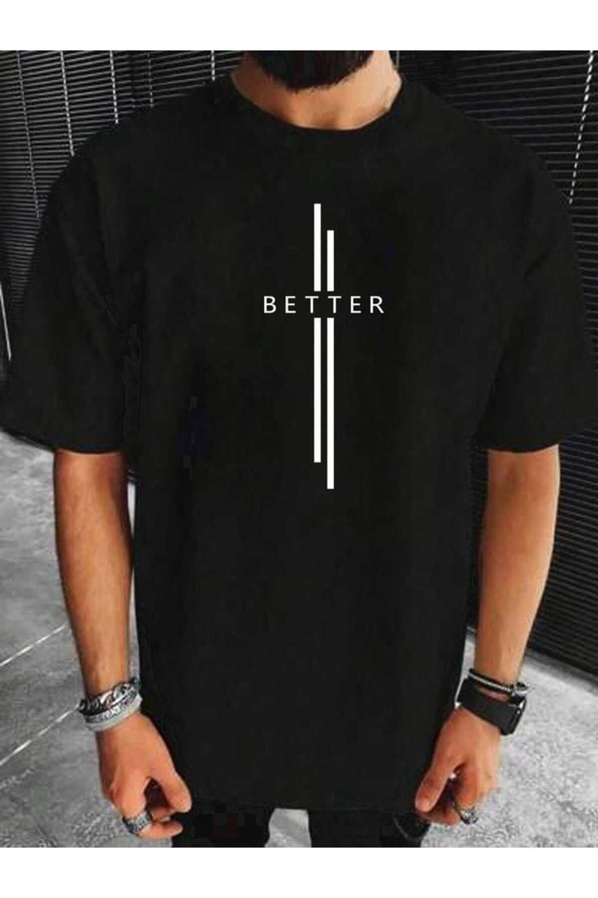 BUY CENTER Oversize Kalıp Unisex Şık Tasarımlı Tarz Baskılı Siyah T-shirt