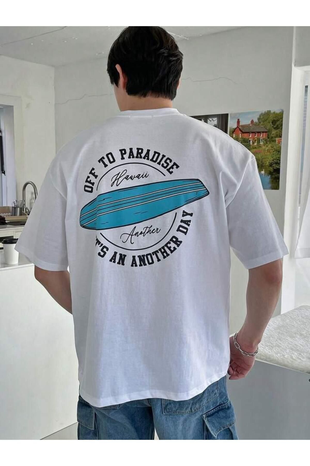 JoneBase Unisex Off To Paradise Baskılı Oversize  %100 Pamuk T-shirt