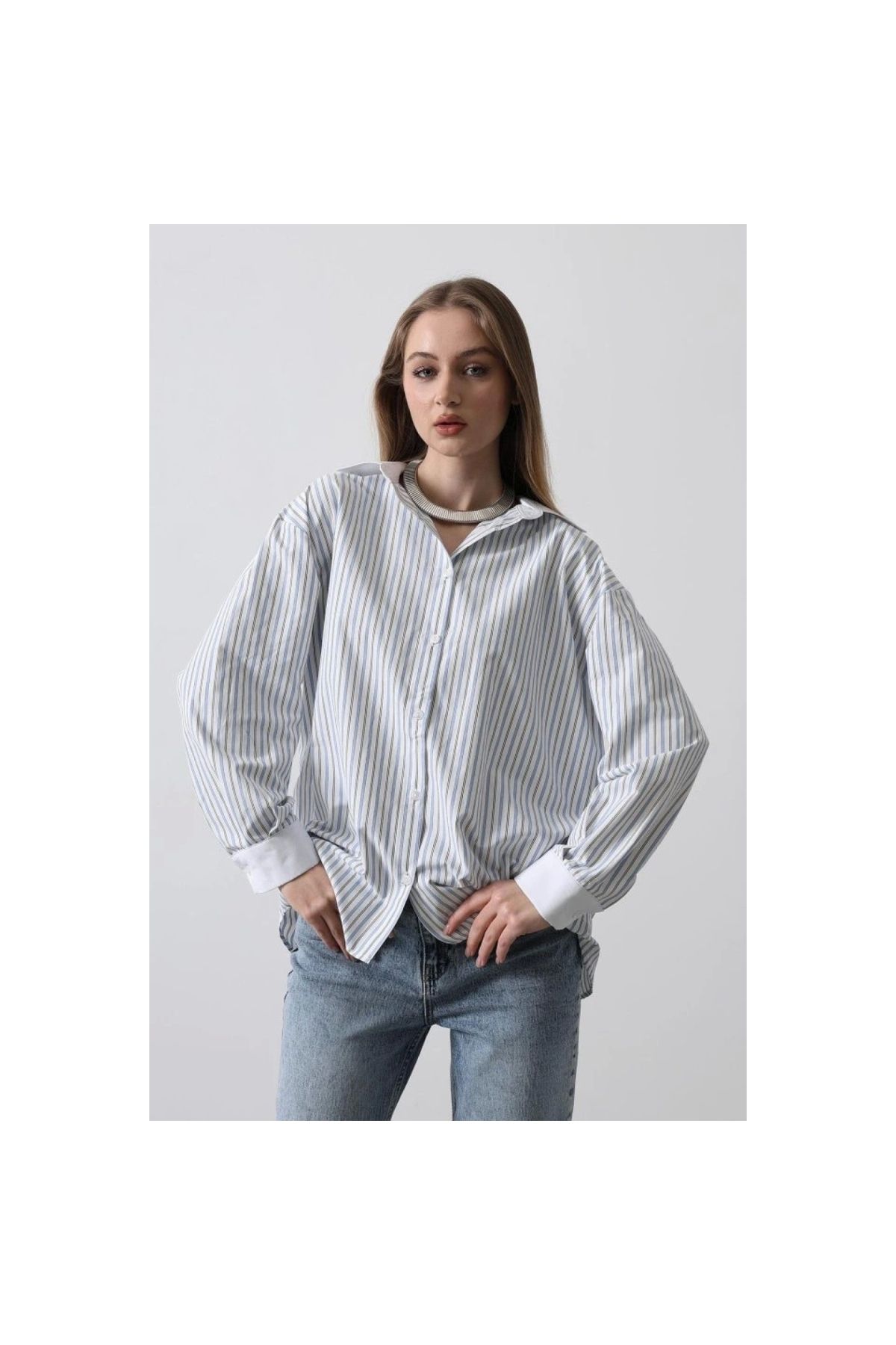 xpetrana - Çizgili Oversize Gömlek