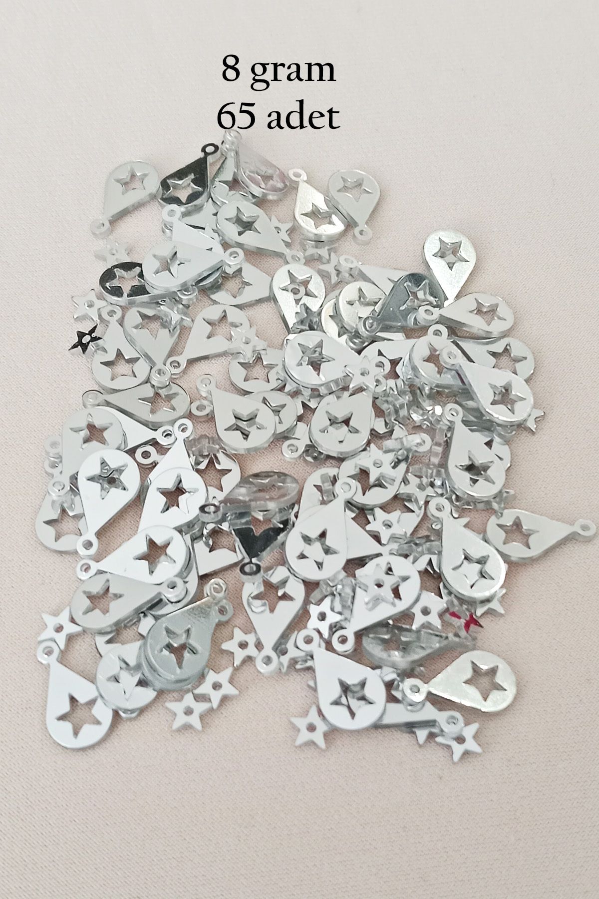 Mu Art Oya Abiye Bileklik Kolye Pleksi Metalik Plastik Pul Gümüş Renk 8 Gram 65 Adet - Bnc521