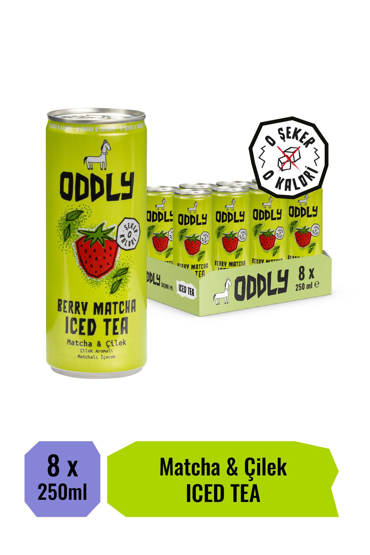 ODDLY BERRY MATCHA SOĞUK ÇAY KUTU ÇİLEK MATCHA - 0 ŞEKER & 0 KALORİ 250 ML X 8 ADET