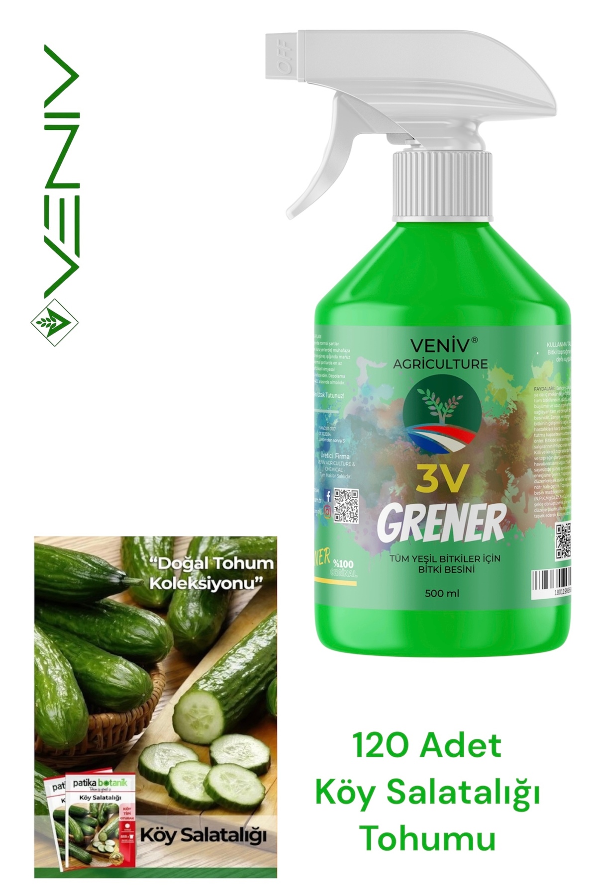 3V Grener 500 ml Plant Food + 120 Village Cucumber Seeds | Abundant Harvest, Strong Roots
