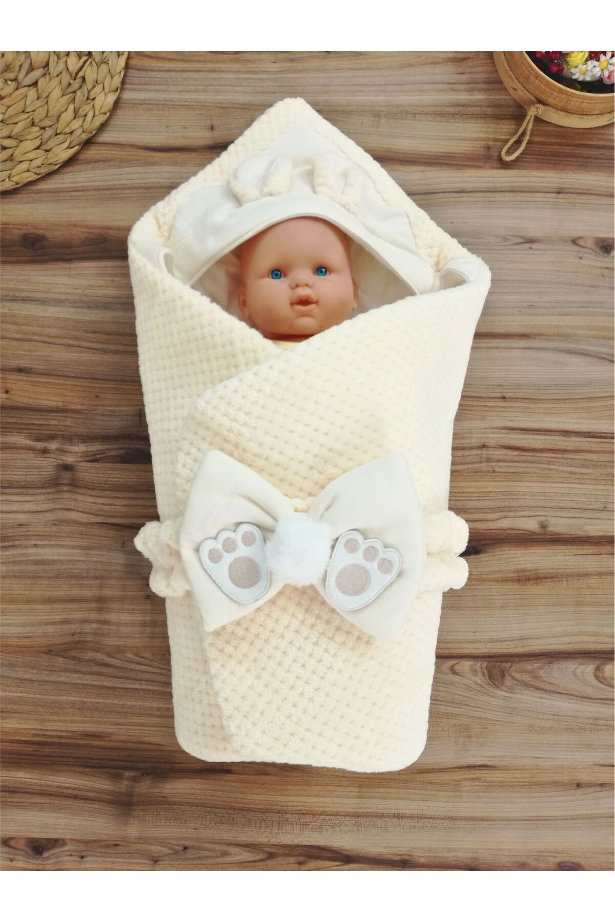 Tomuycuk Kız Erkek Bebek Battaniyesi Kışlık %100 Pamuklu Dış Kundak Yenidoğan Hastane Çıkışı Örtü fotoğrafı 2 (önizleme)