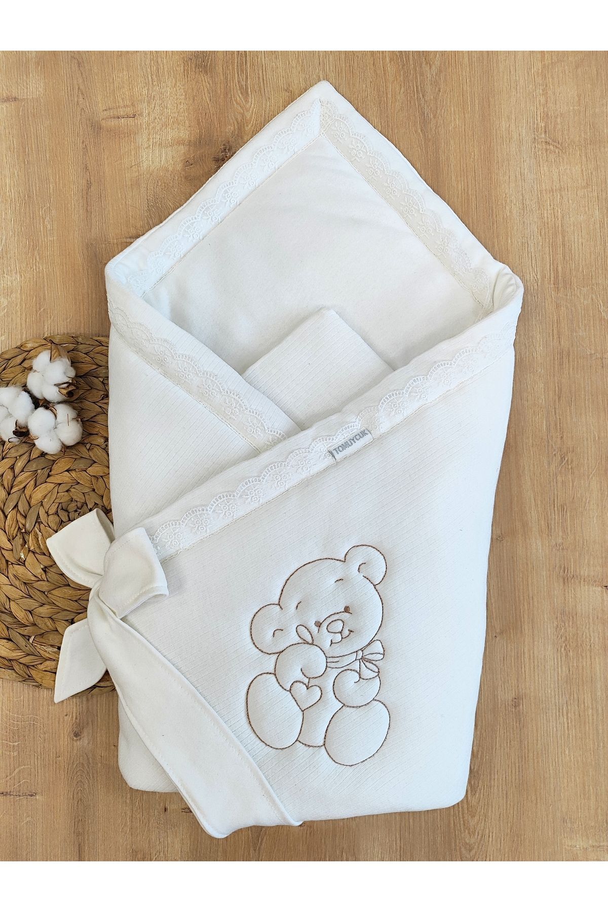 Tomuycuk Ekru Kız Erkek Bebek Battaniyesi Doğal Organik Uyku Kundağı Mevsimlik Hastane Çıkışı Yenidoğan fotoğrafı 3 (önizleme)