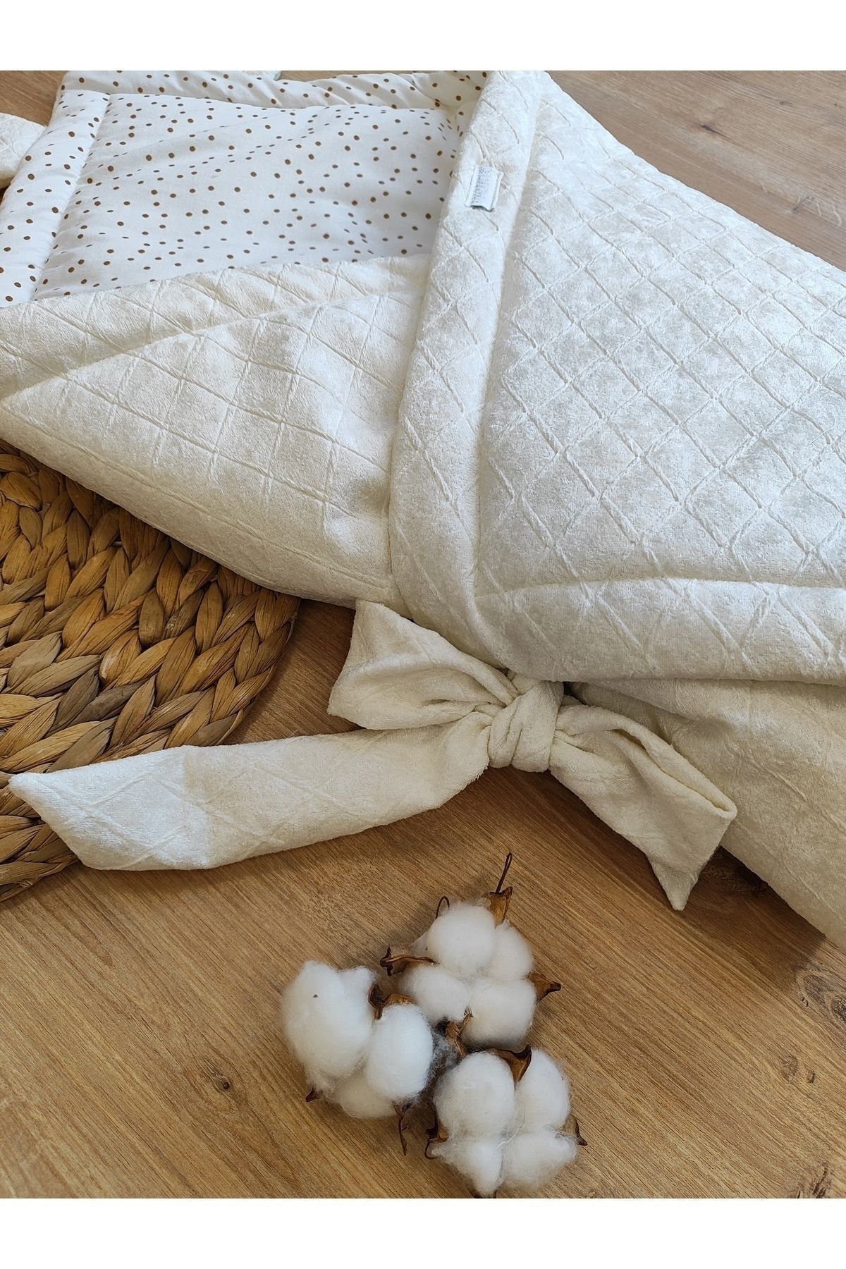 Tomuycuk Ekru Kız Erkek Bebek Battaniyesi Doğal Uyku Kundağı Hastane Çıkışı Yenidoğan Mevsimlik Hediyelik fotoğrafı 4 (önizleme)