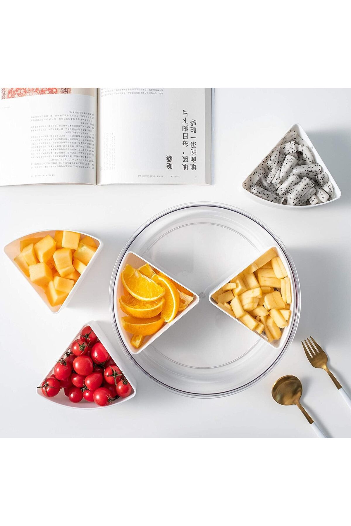 COOYA-2-in-1Divided Serving Tray with Lid,With 4 Compartment,Removable dividers,For serving or storing 4