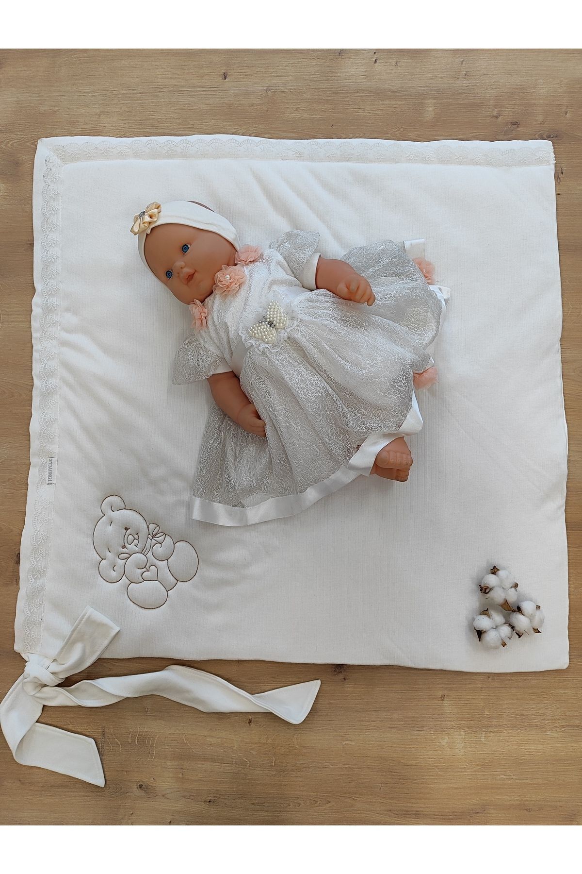 Tomuycuk Ekru Kız Erkek Bebek Battaniyesi Doğal Organik Uyku Kundağı Mevsimlik Hastane Çıkışı Yenidoğan fotoğrafı 6 (önizleme)
