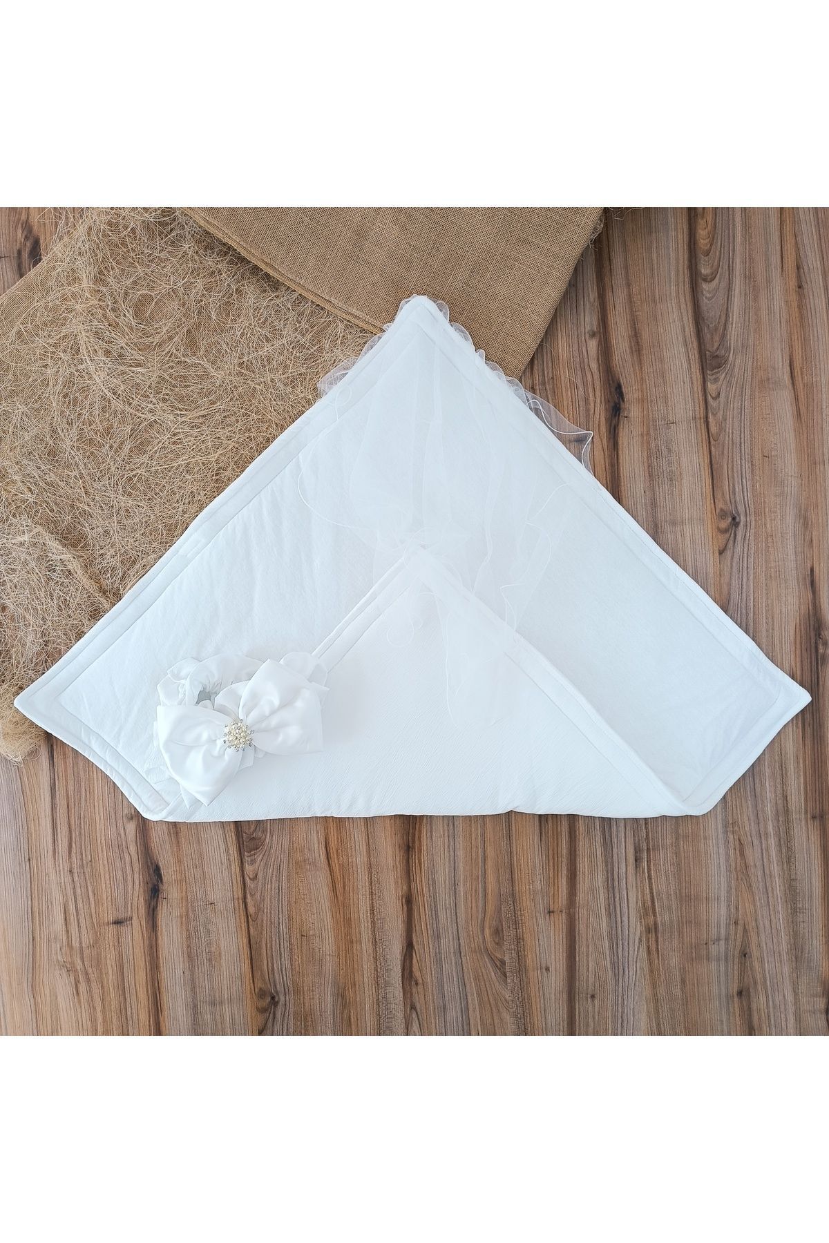 Tomuycuk Ekru Kız Erkek Bebek Battaniyesi Doğal Organik Uyku Kundağı Yenidoğan Hastane Çıkışı Hediyelik fotoğrafı 4 (önizleme)