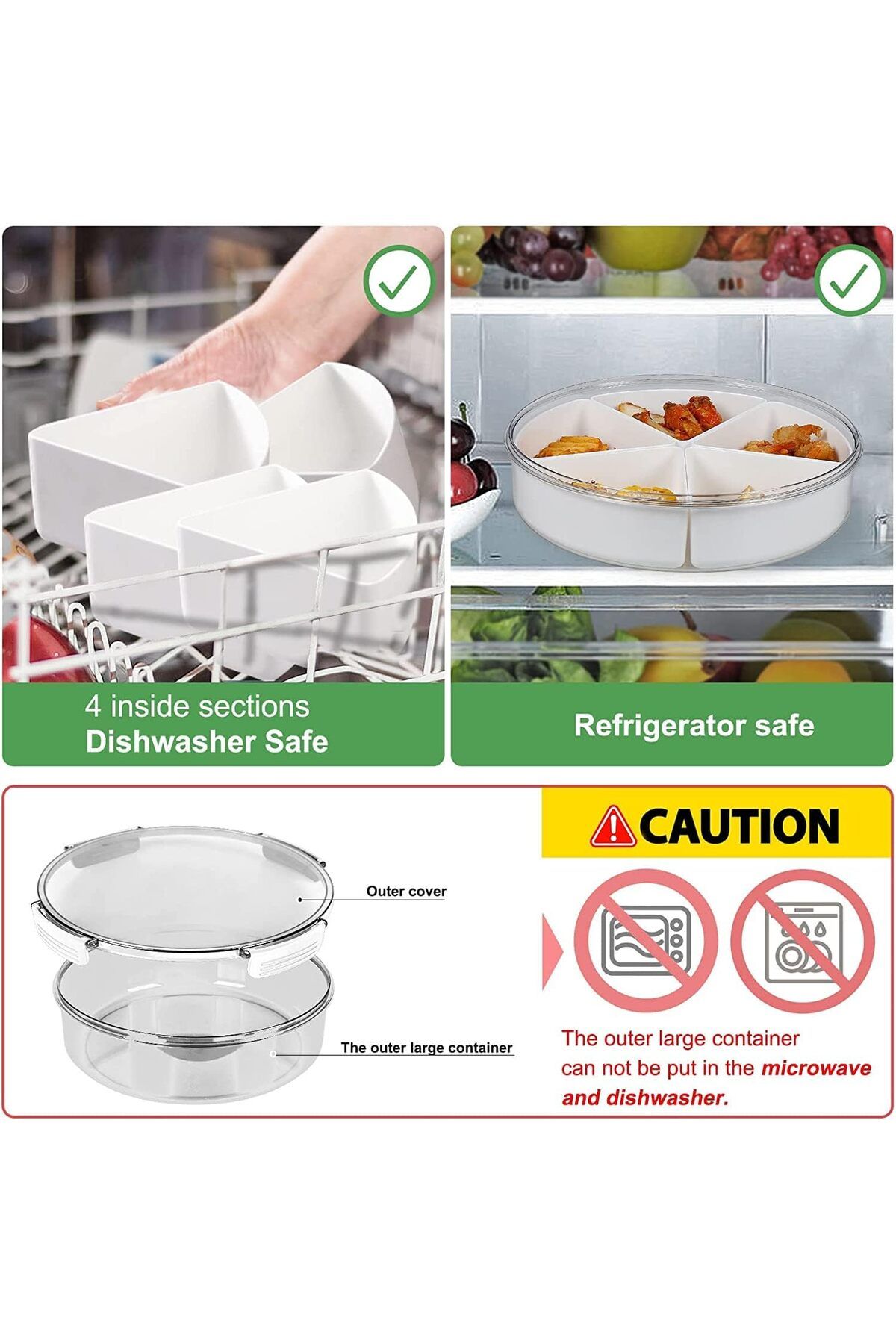 COOYA-2-in-1Divided Serving Tray with Lid,With 4 Compartment,Removable dividers,For serving or storing 5
