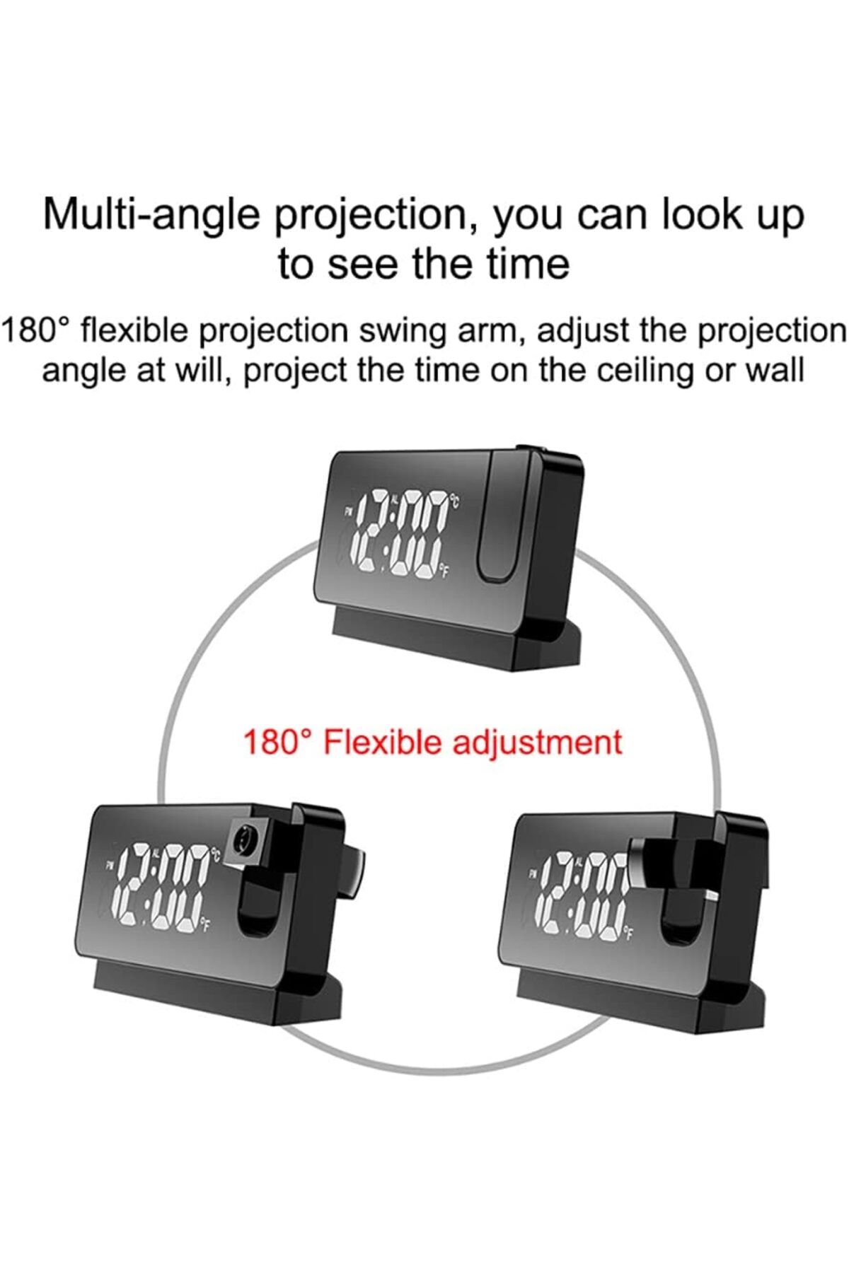 COOYA-LED Digital Projection Alarm Clock with Temperature Display Snooze, Mute USB Luminous Desktop Clock 4