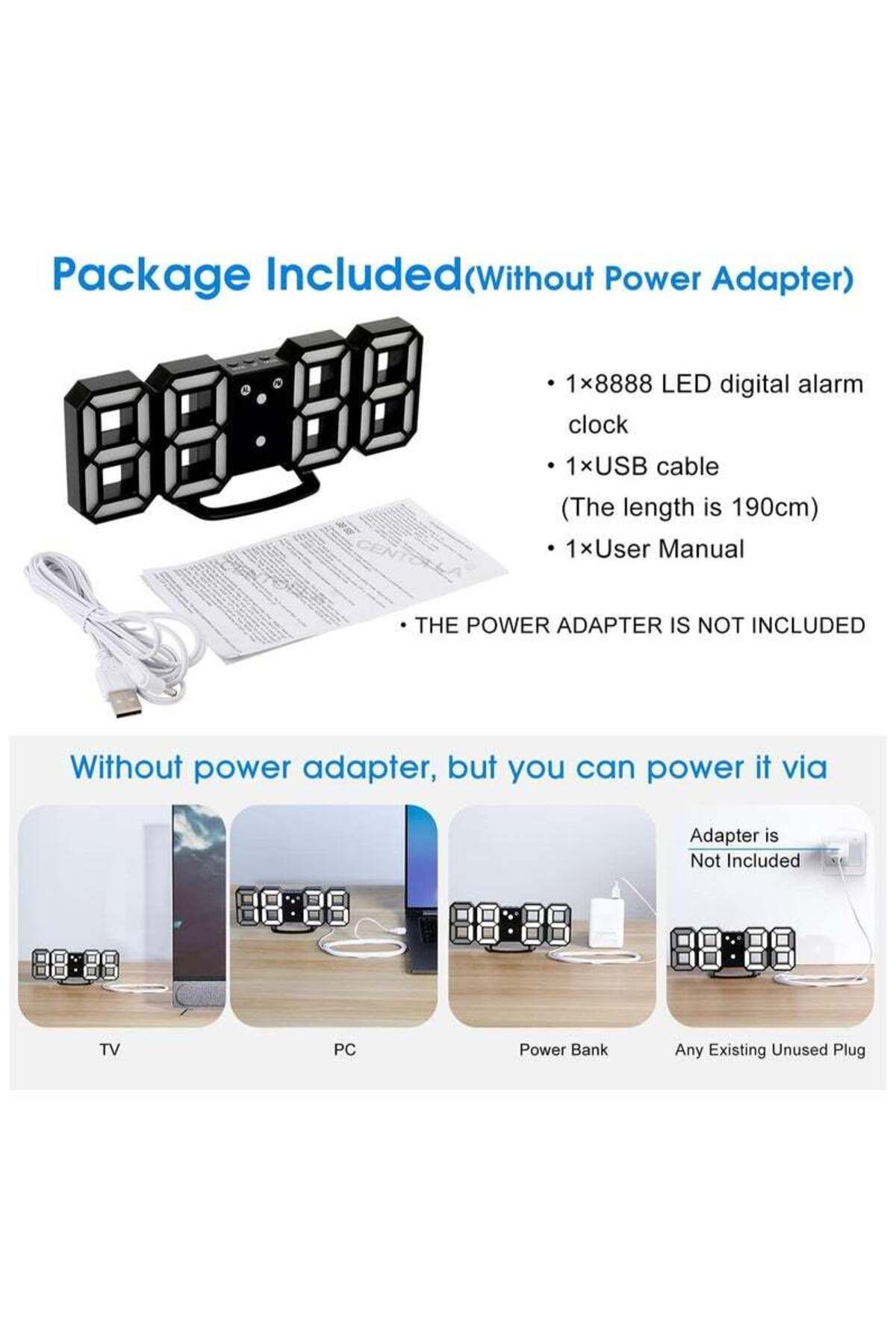 COOYA-3D LED Digital Table Alarm Clock, Manually & Auto Adjust Brightness, Easy to Read at Night 4