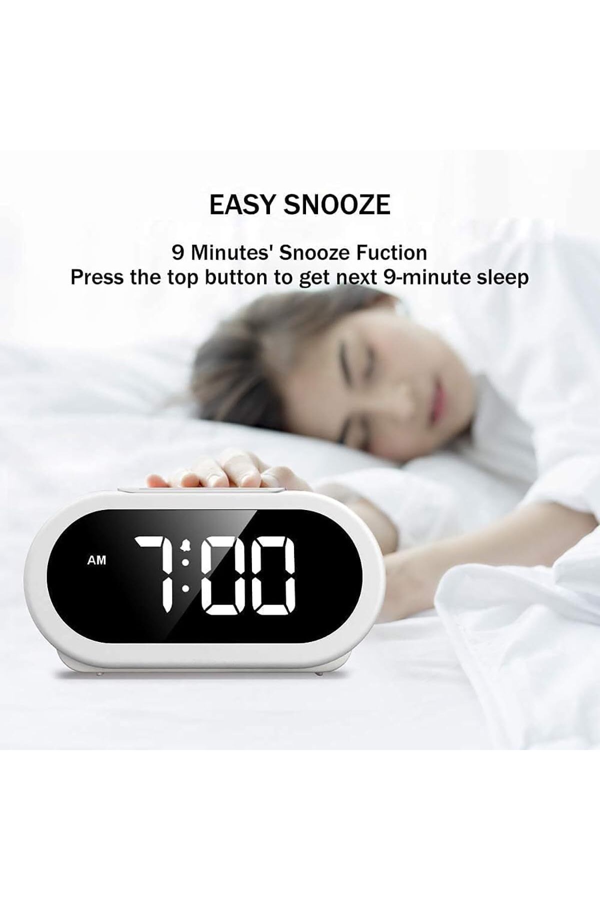 COOYA-Bedroom LED Digital Alarm Clock with Snooze,Rechargeable with USB Charging Port,Dimmable LED Display 5