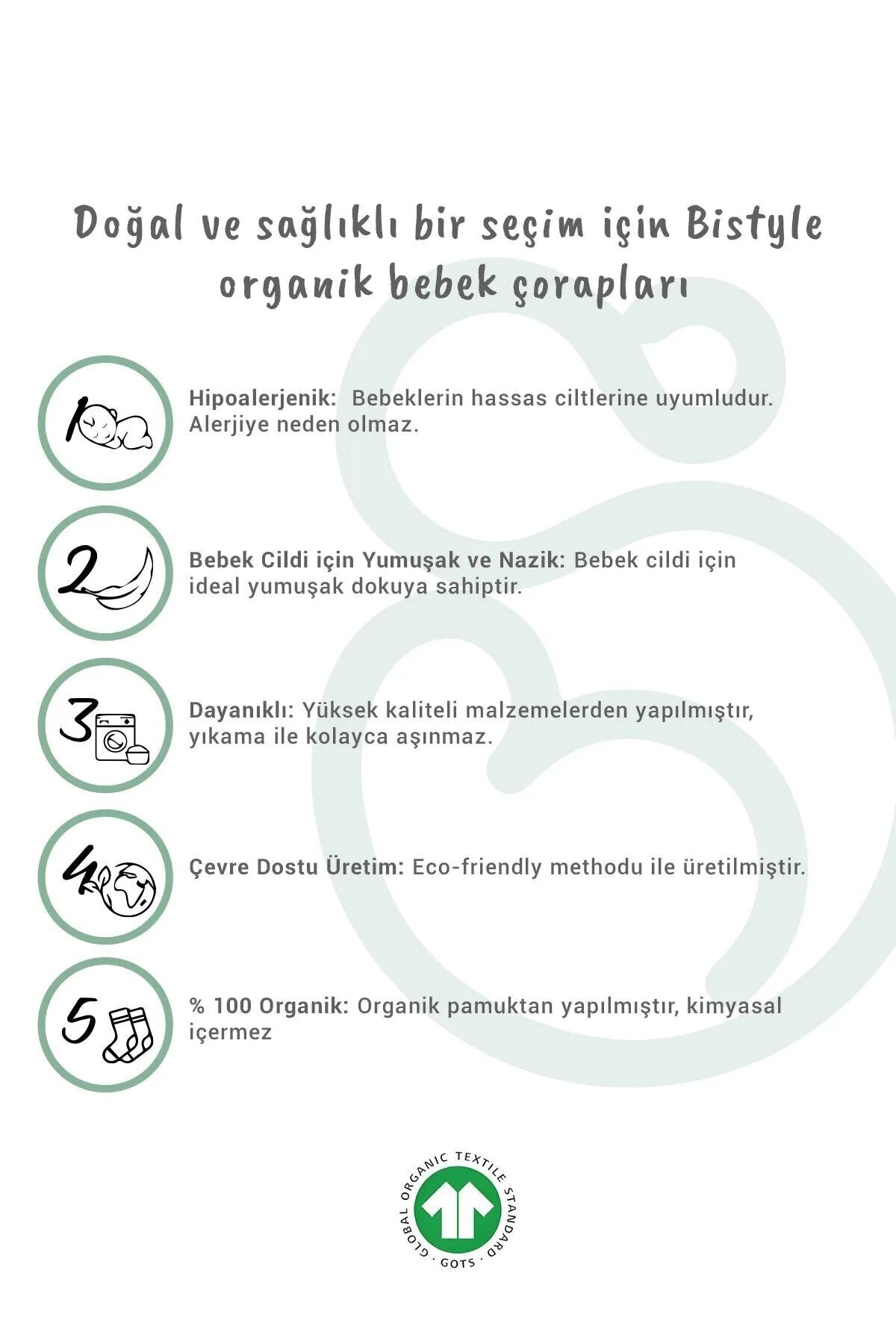 Bistyle Bistyle Kız Erkek Bebek Organik Basic Uzun Soket Çorap fotoğrafı 3 (önizleme)