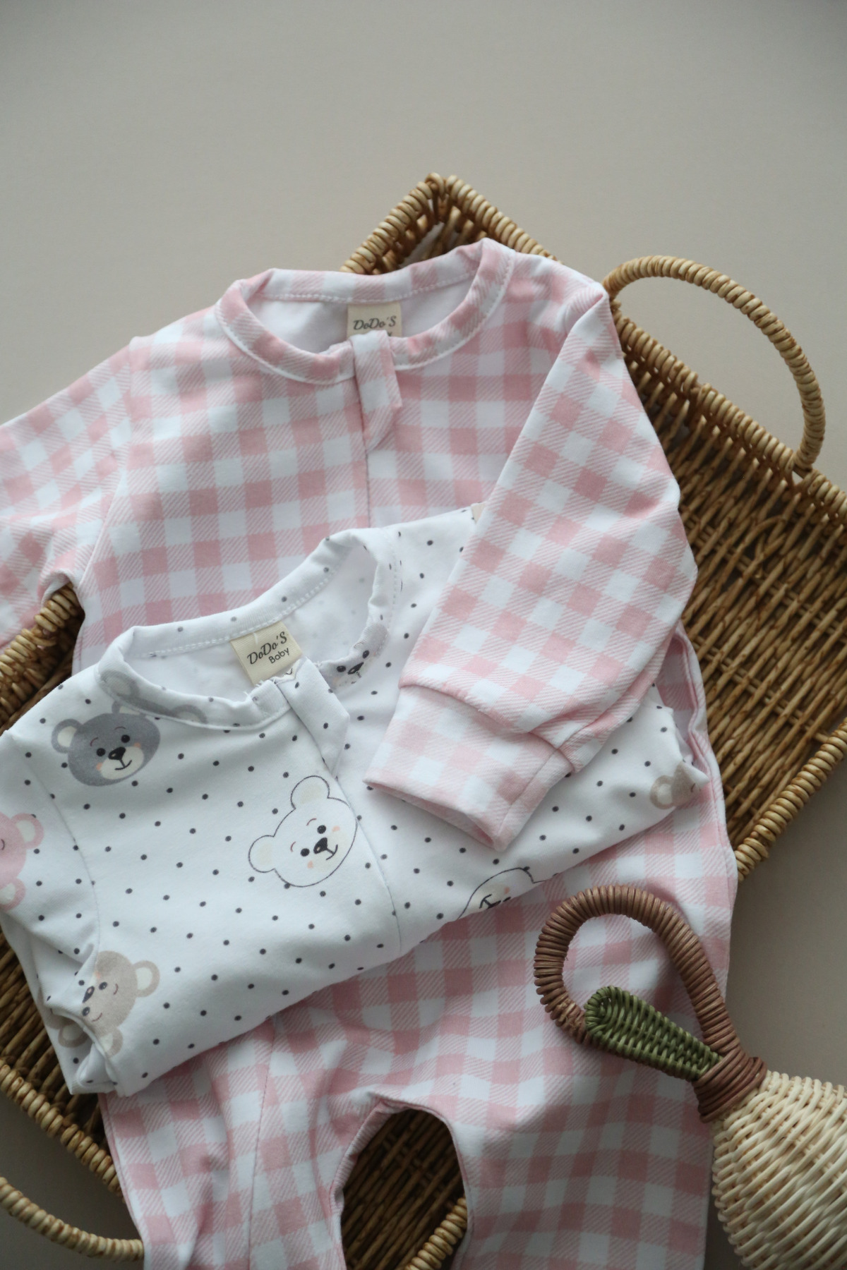 DoDo'S Baby %100 ORGANİK PAMUK 2 Lİ SOFT AYICIK  VE PEMBE EKOSE DESENLİ KIZ BEBEK UYKU TULUMU fotoğrafı 4 (önizleme)