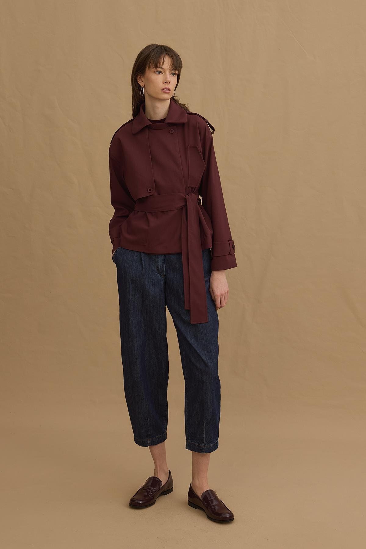 Fahhar-Short Trench Coat - Claret Red 8