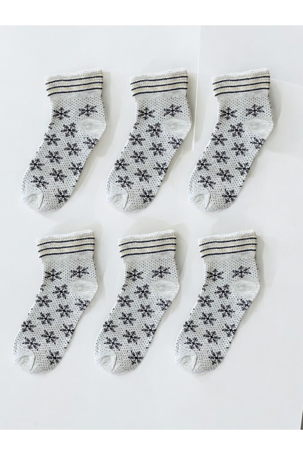Line Smart-6 Pack Women's Gray Glittery Snow Patterned Half Booties Socks 1