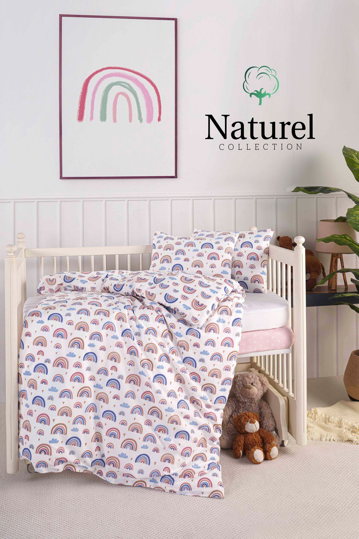 Naturel Collection Bebek Nevresim Takmı Sıvı Geçirmez Alezli + Lastikli çarşaflı + Fermuarlı %100 Pamuk