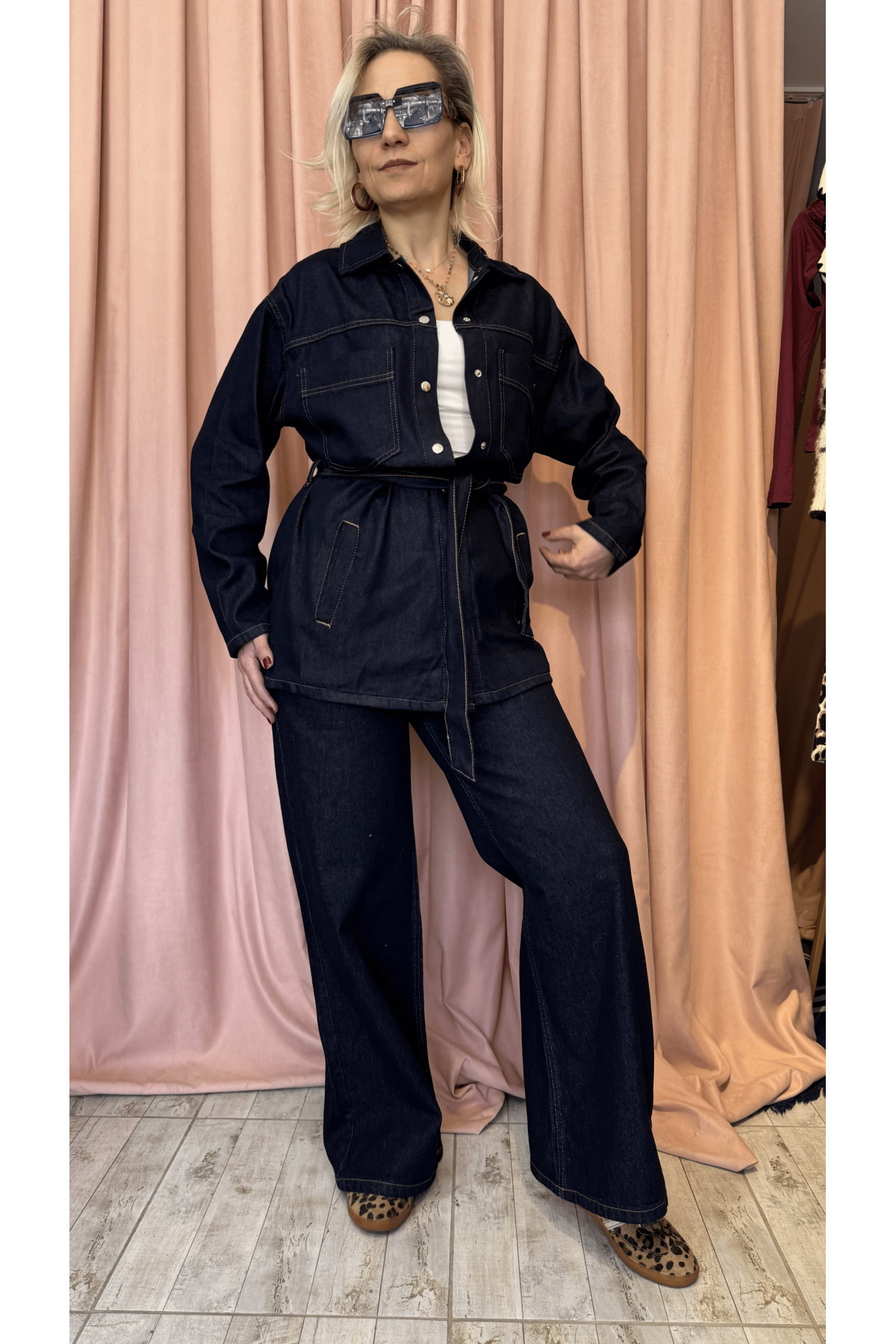 LEVURE-Denim Belt Detail Long Jacket 2