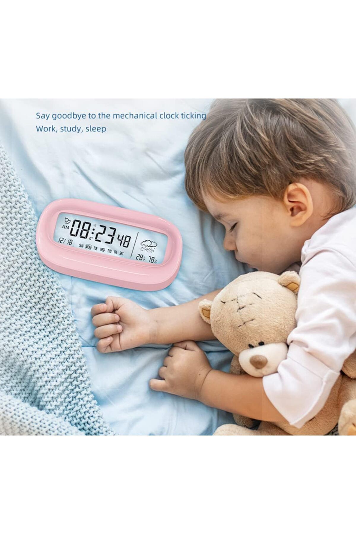 COOYA-Digital Alarm Clock, LED Mirror Desk Clock, Weather Humidity  Digital Calendar Clock (Black) 4