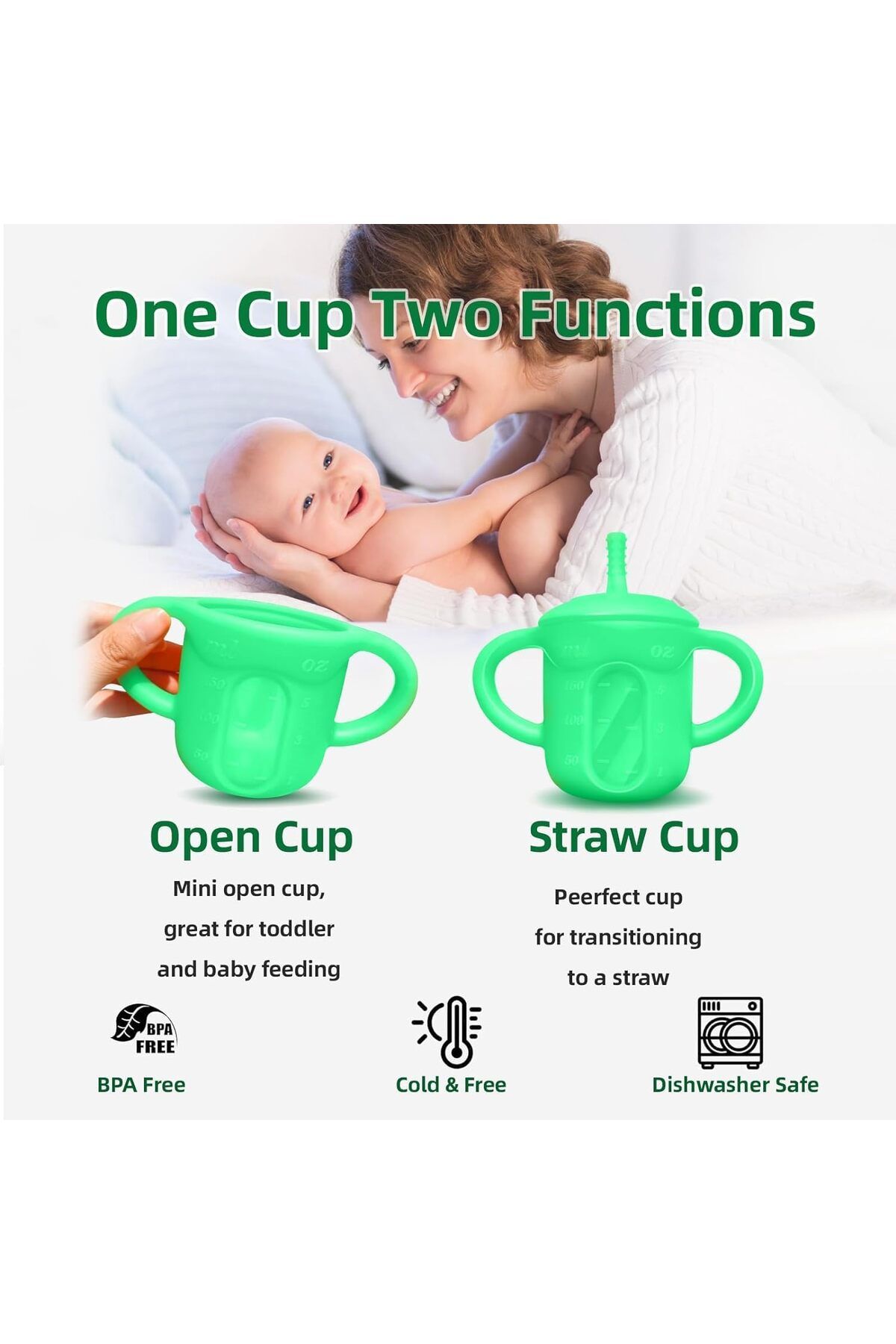 COOYA-Silicone Straw Cup with Straw, Lid and Built-in Dimensions, Drinking Training for Infants 3