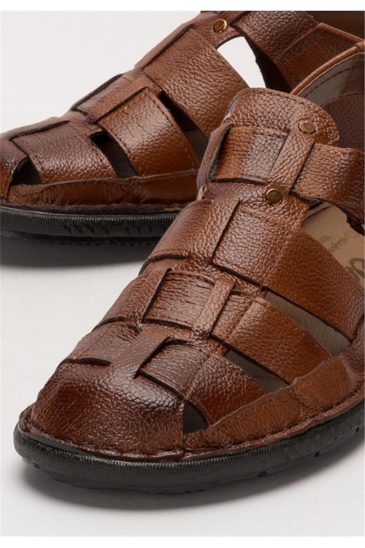 Liger-Sandale cu velcro din piele naturală pentru bărbați TABA - BEIGE 5