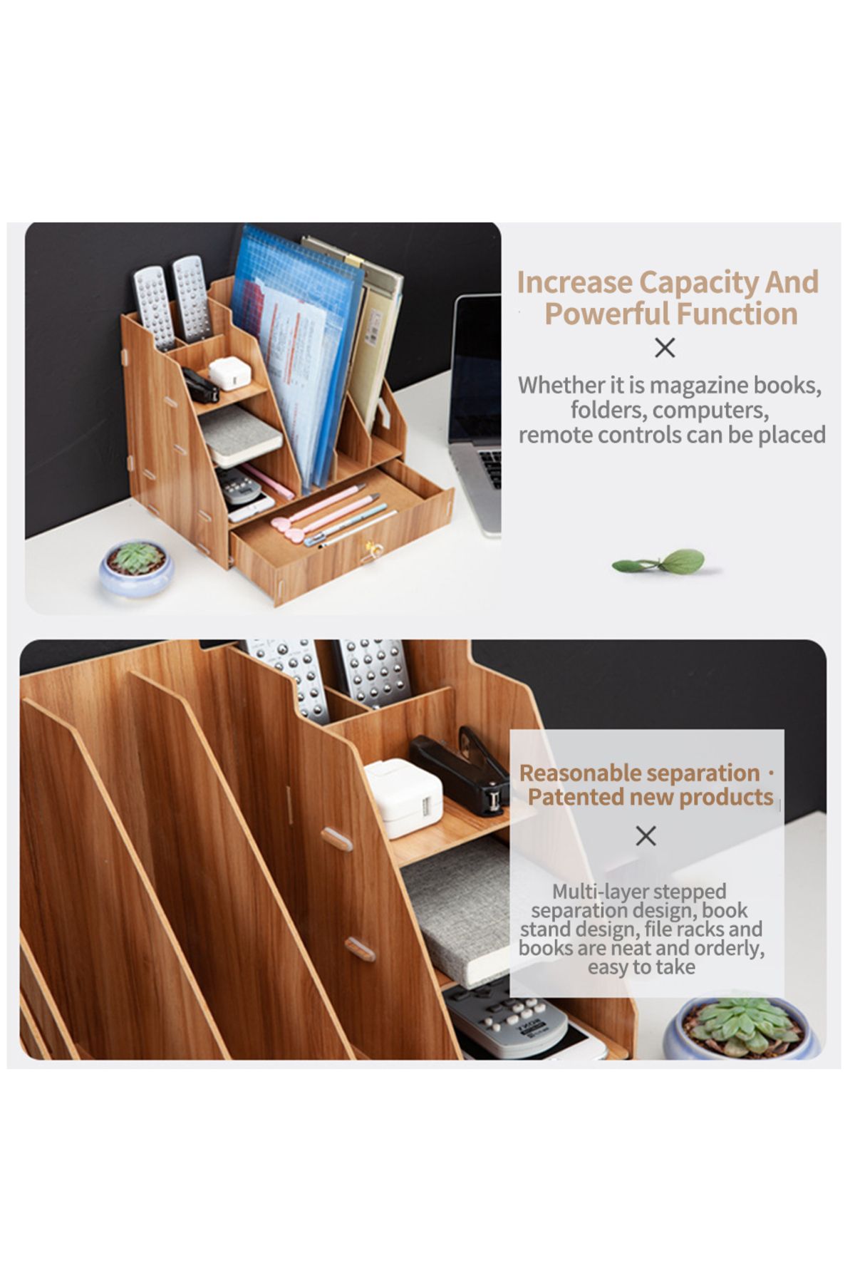 KidLe-Office Finishing Rack Basket File Rack Multi-layer A4 Data Rack Wooden Desktop File Storage Rack 3