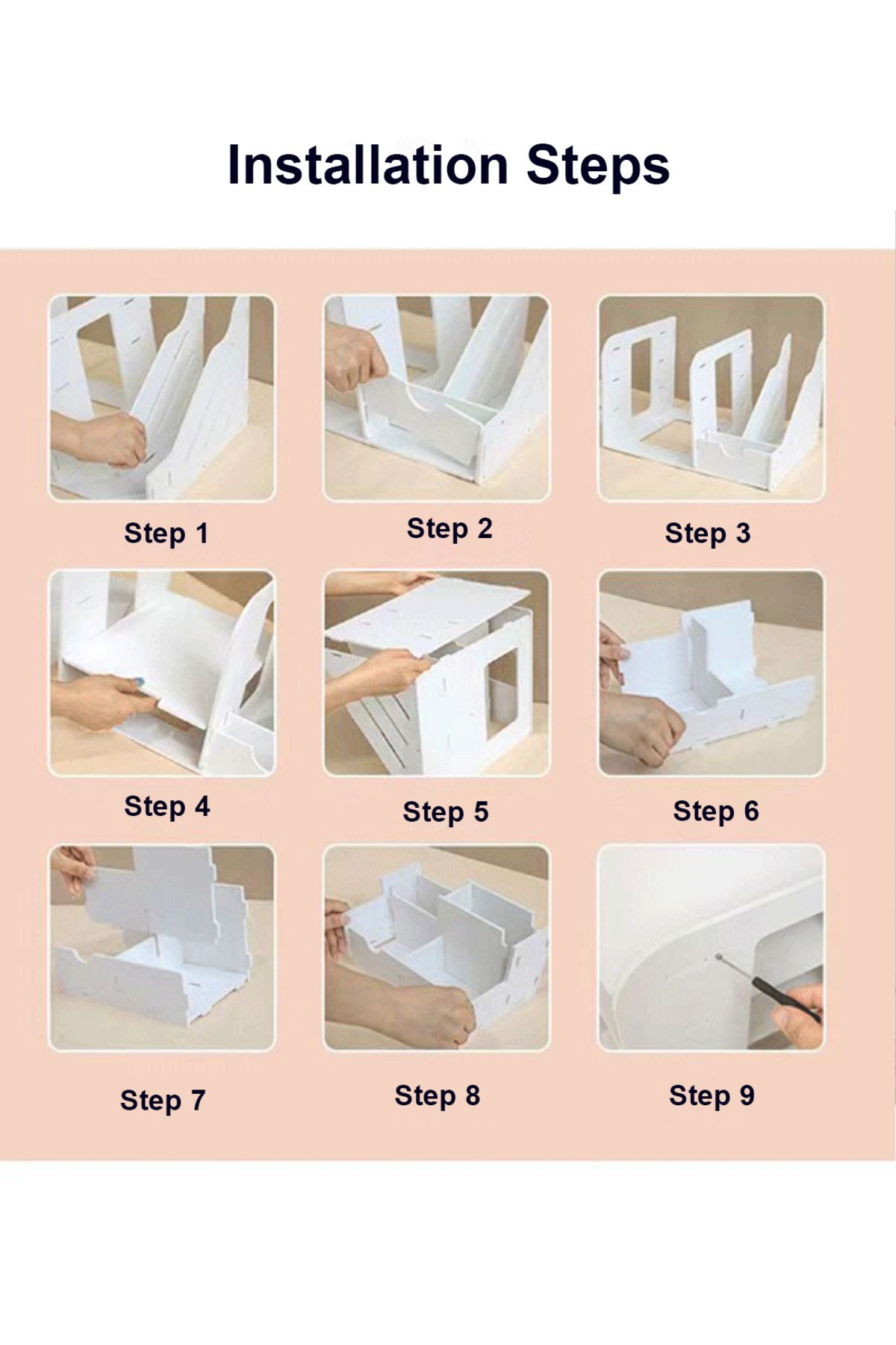 KidLe-4 Tier Office White Desktop Organizer A4 Paper File Rack with Vertical Horizontal File 4