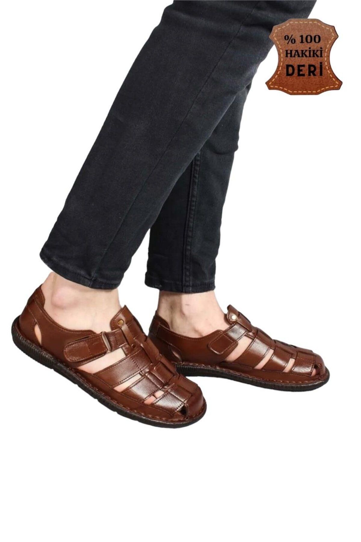 Liger Sandale Pentru Bărbați Din Piele Naturală - Sandale Cu Velcro Masculin - 43